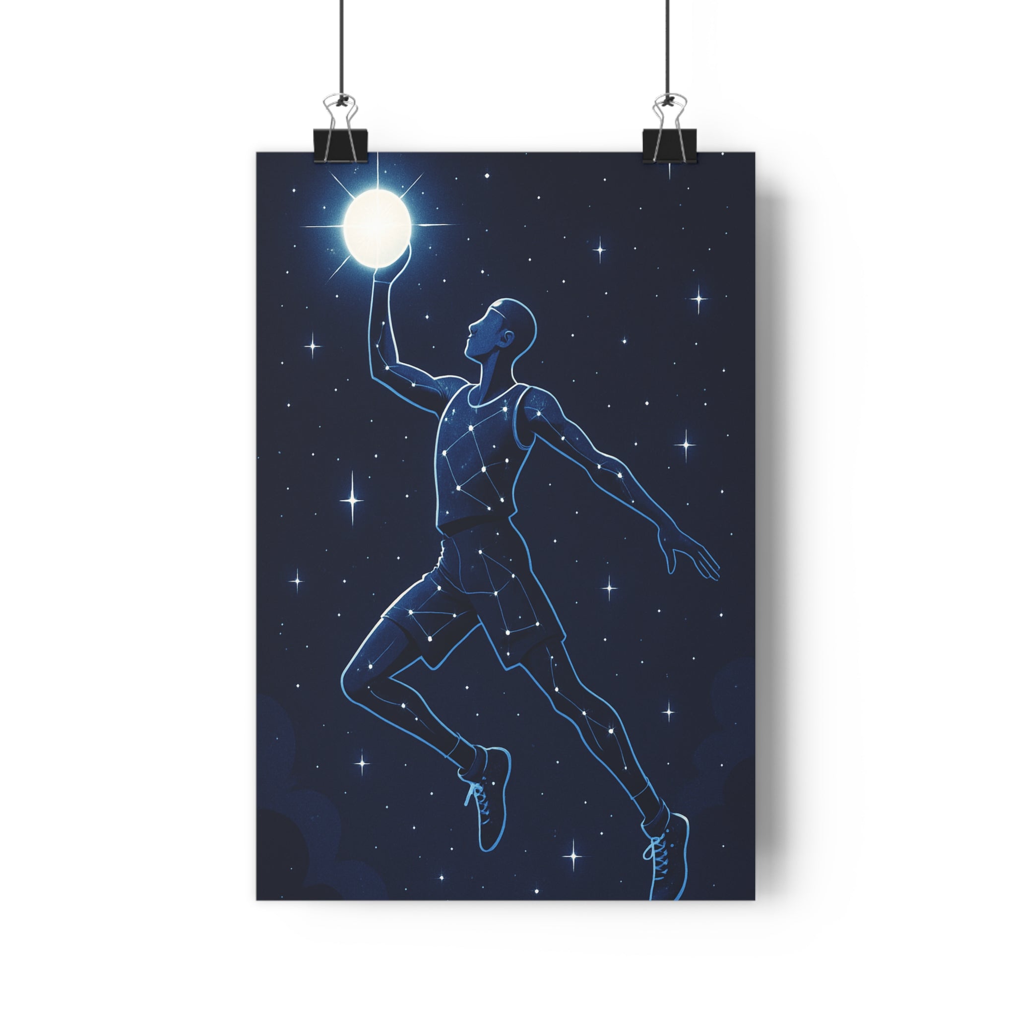 Poster décoratif basketball cartoon bleu nuit blanc éclatant sport athlétique chambre salon moderne mystique