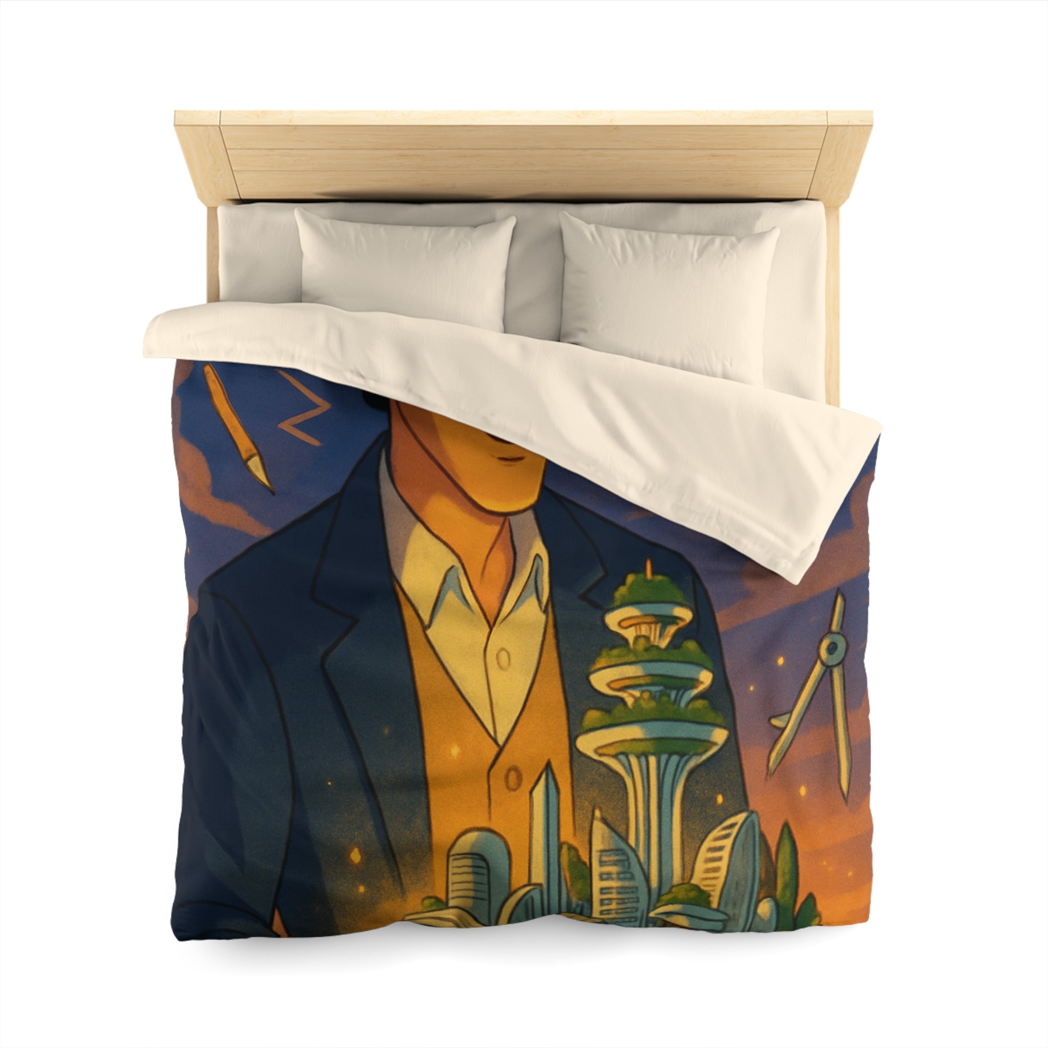 Housse de couette urbaine avec design futuriste, ambiance artistique et couleurs somptueuses