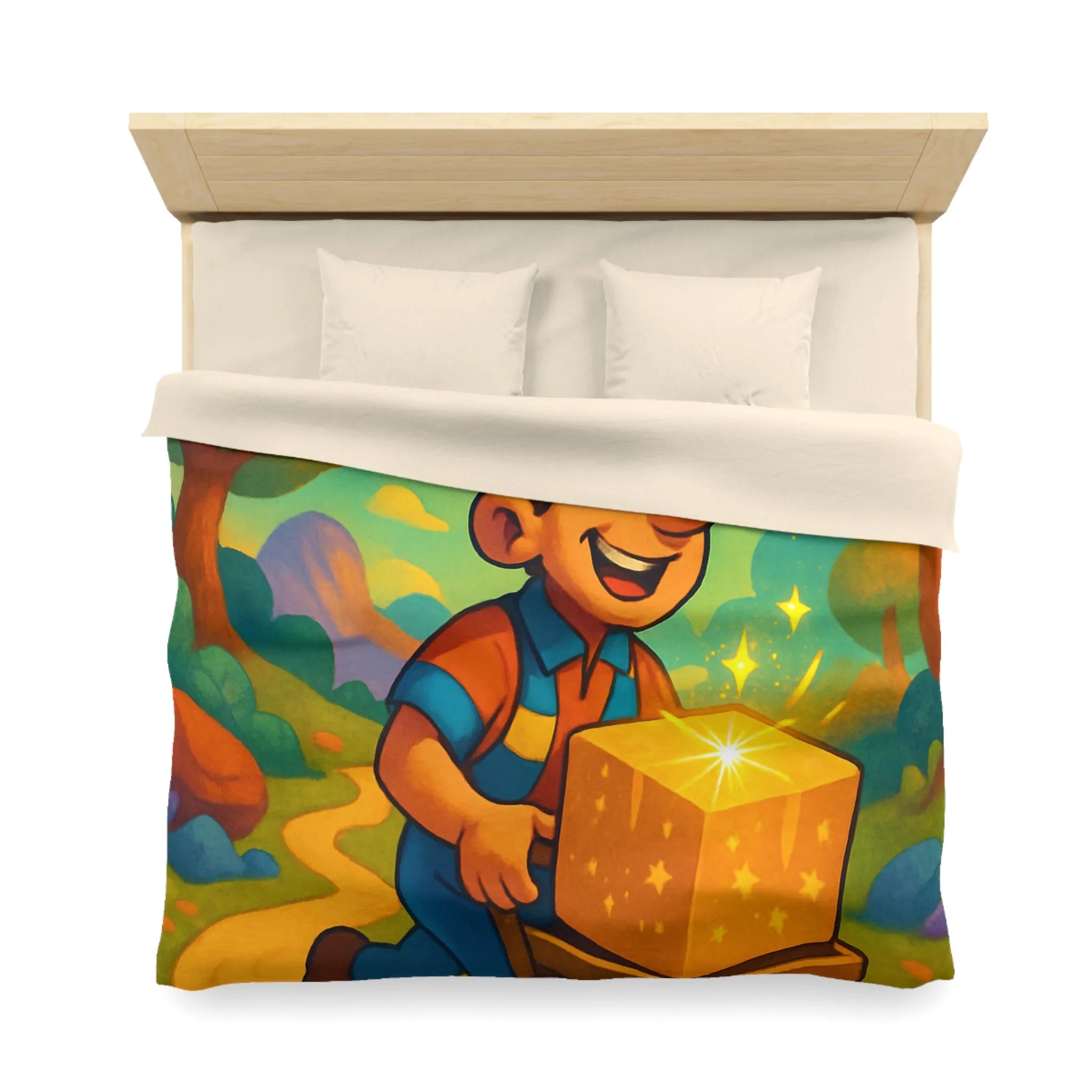 Housse de Couette Colorée avec Paysage Magique et Animaux Joyeux pour Enfants