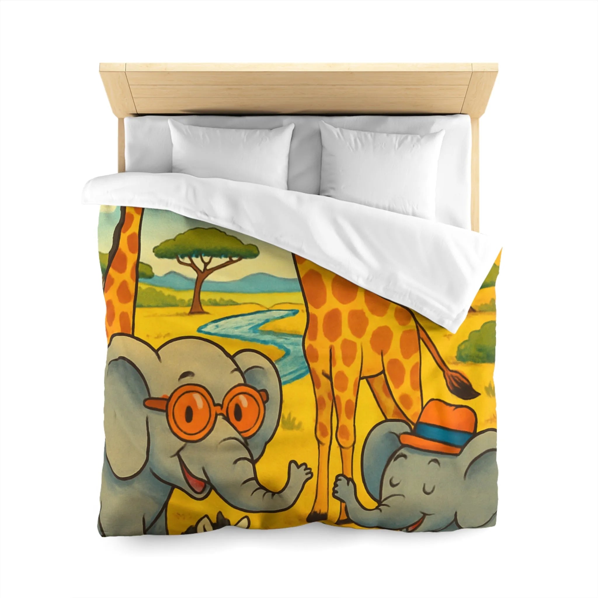 Housse de couette colorée avec animaux de la savane pour chambre d'enfant joyeuse