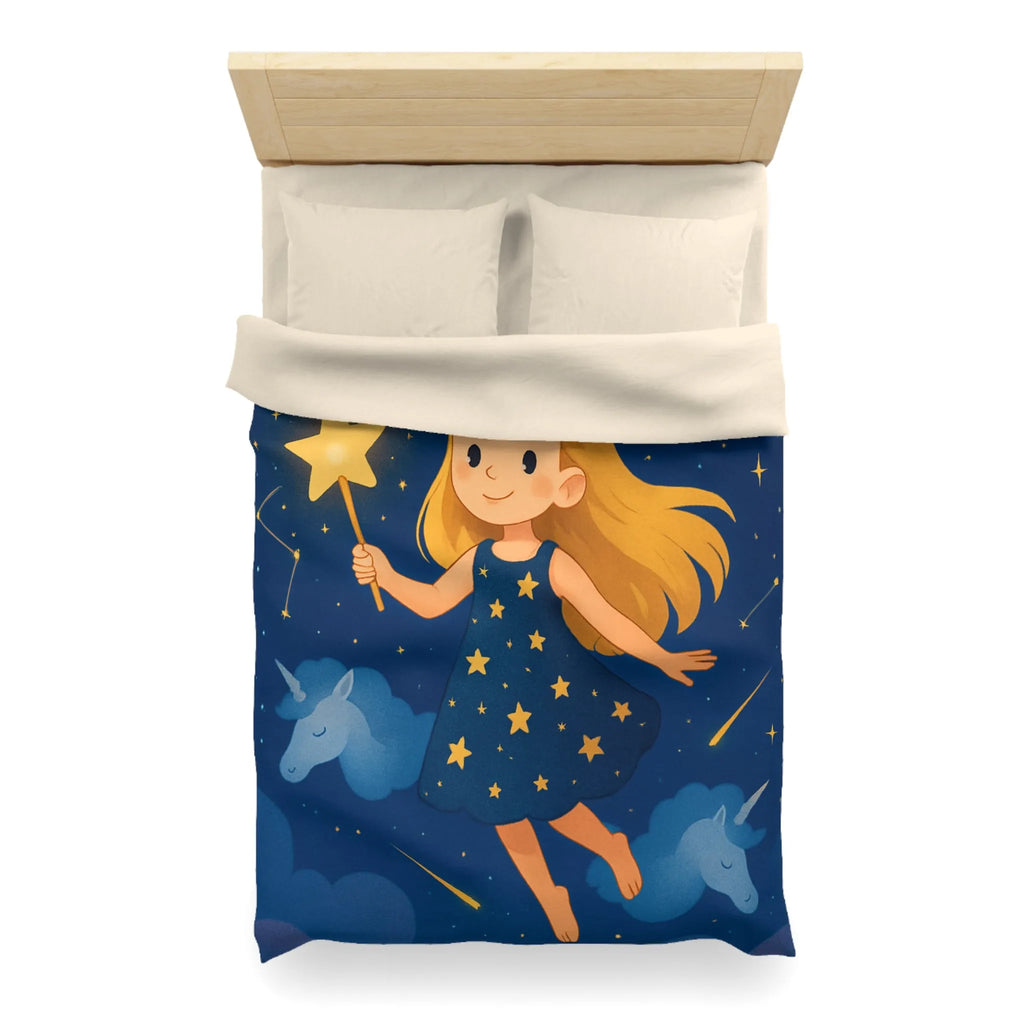 Housse de couette enfant étoiles magique avec licornes pour chambre de rêve céleste