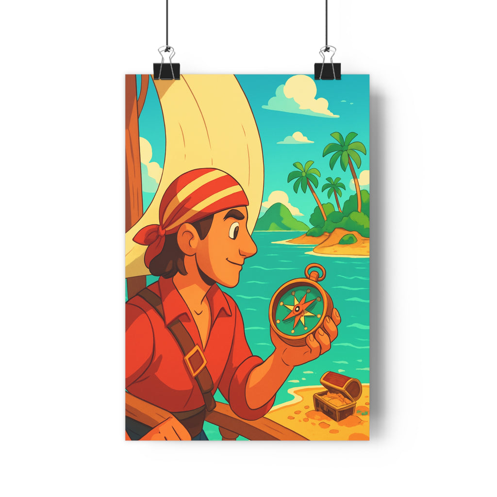 Poster décoratif aventurier mer chemise rouge bandana rayé dessin animé exotique aventure chambre enfant
