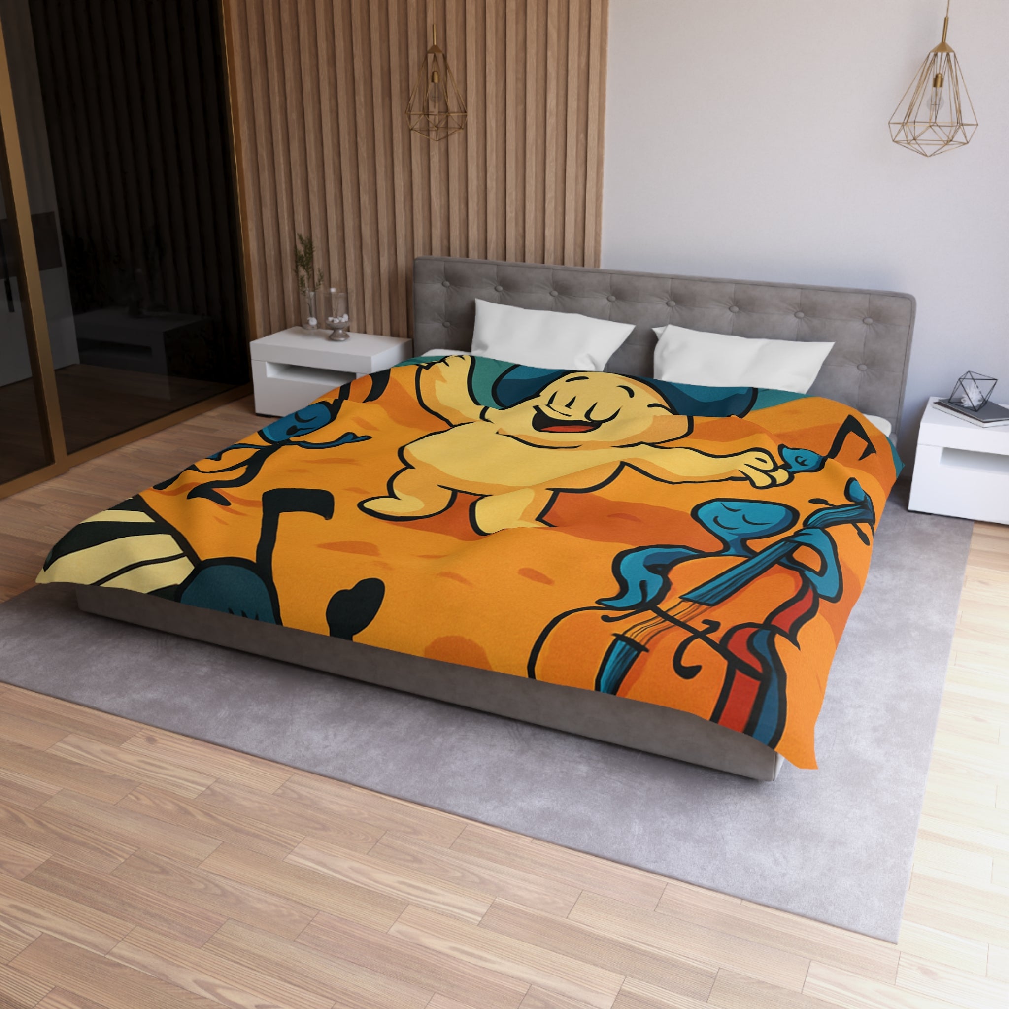 Housse de Couette Musicale Enfantine avec Chef d'Orchestre et Musiciens Fantaisistes