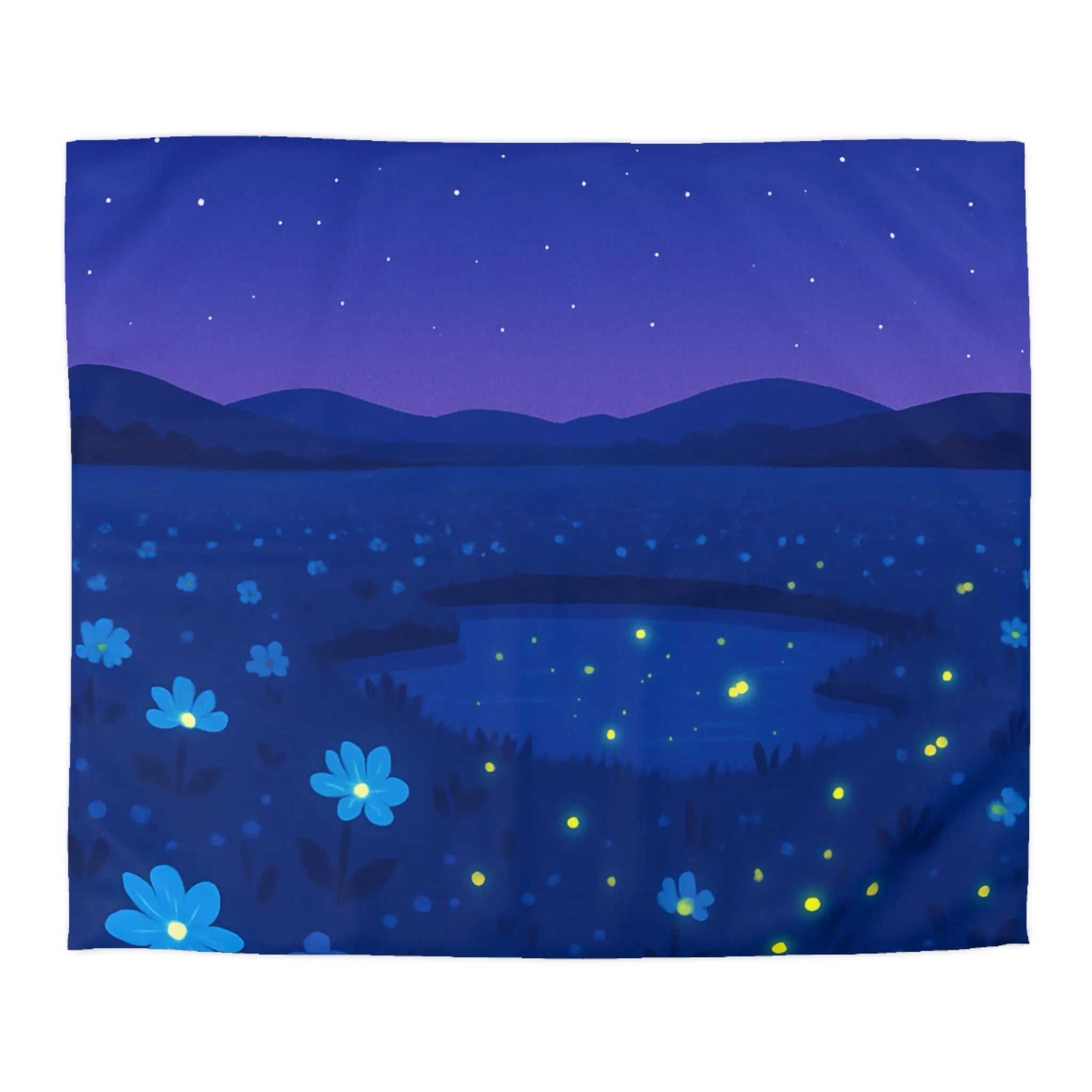 Housse de couette ciel étoilé bleu profond avec fleurs et étoiles filantes éblouissantes