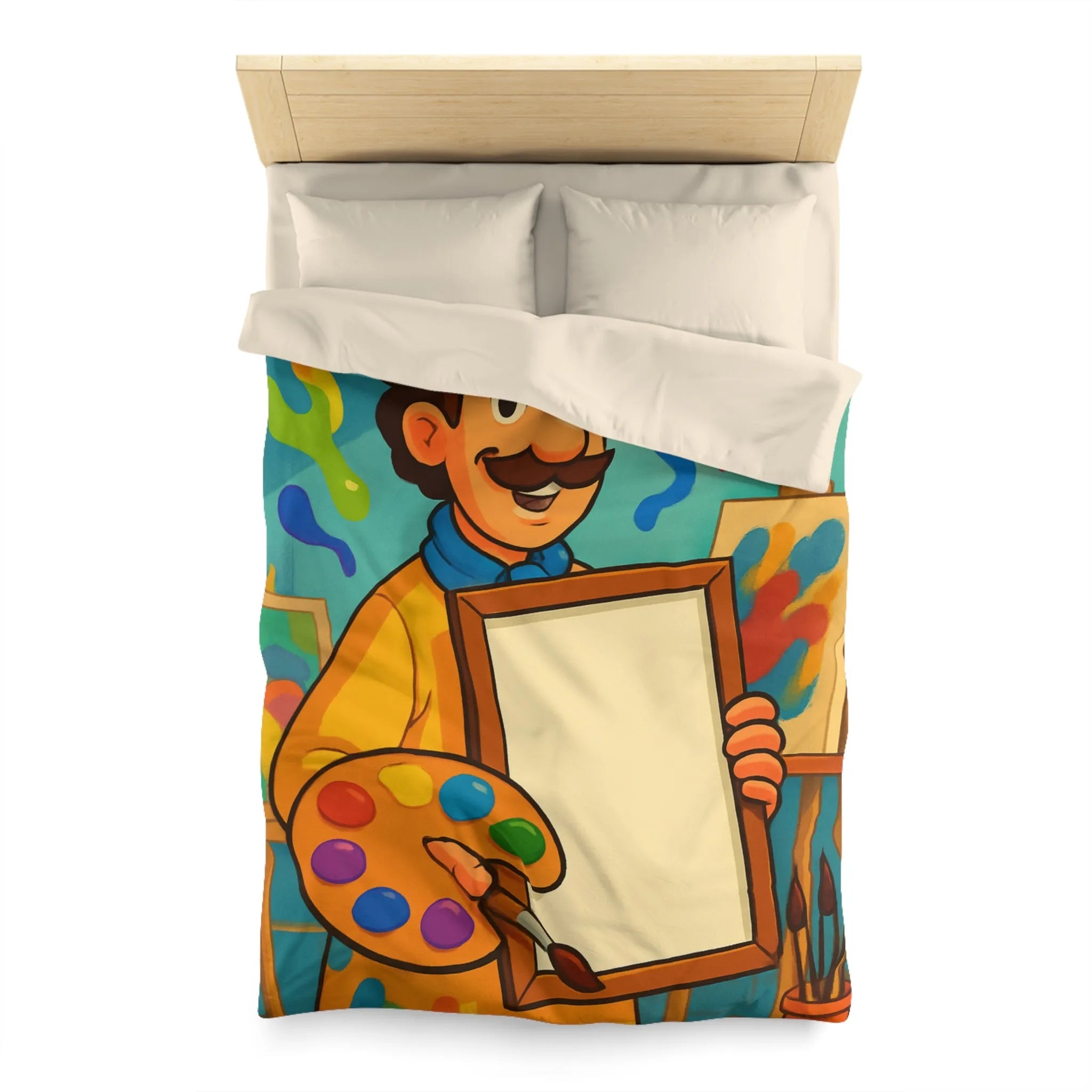 Housse de couette colorée artiste, palette vibrante, design créatif pour chambre inspirante