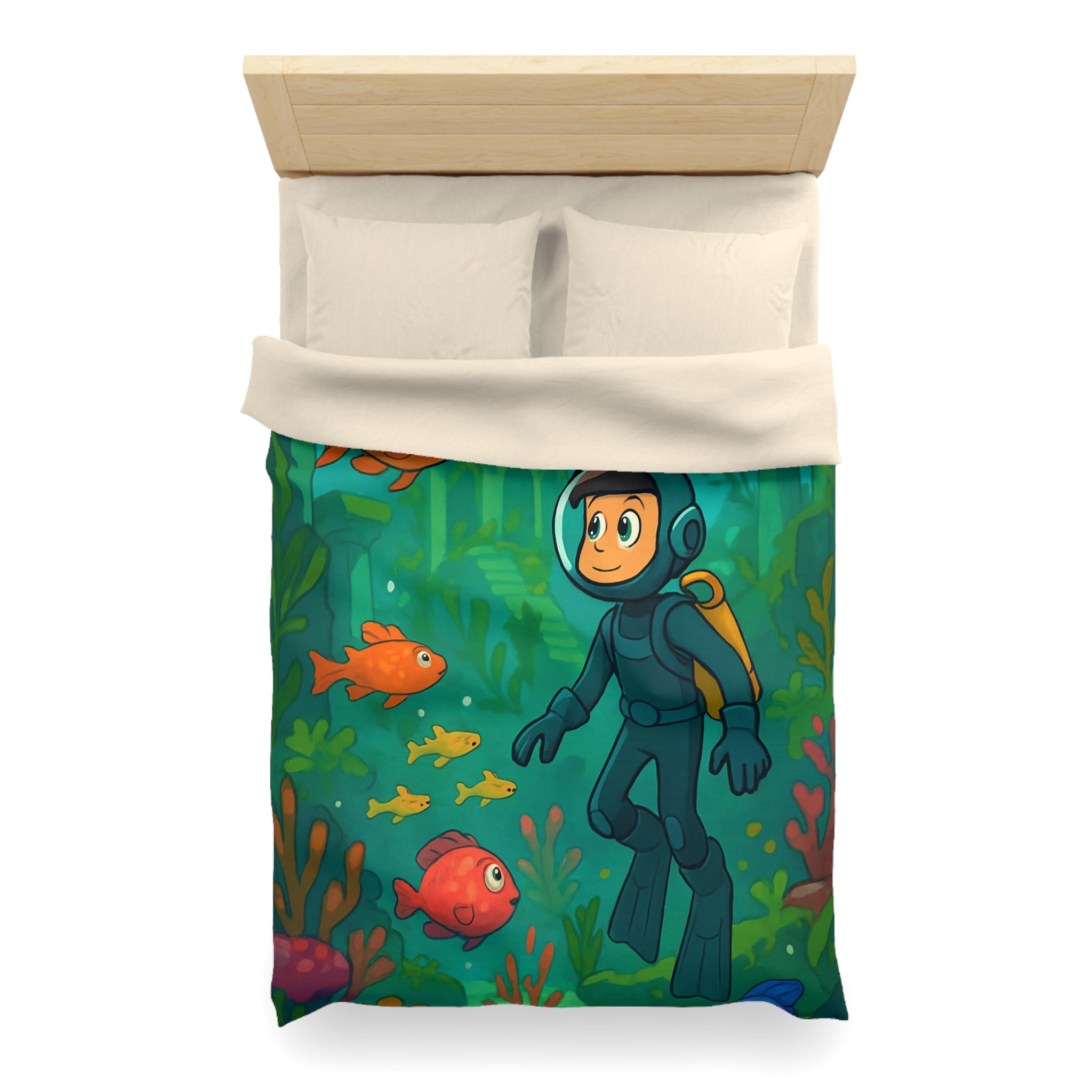 Plongée sous-marine enfantine avec poissons colorés et ruines anciennes, aventure océanique artistique