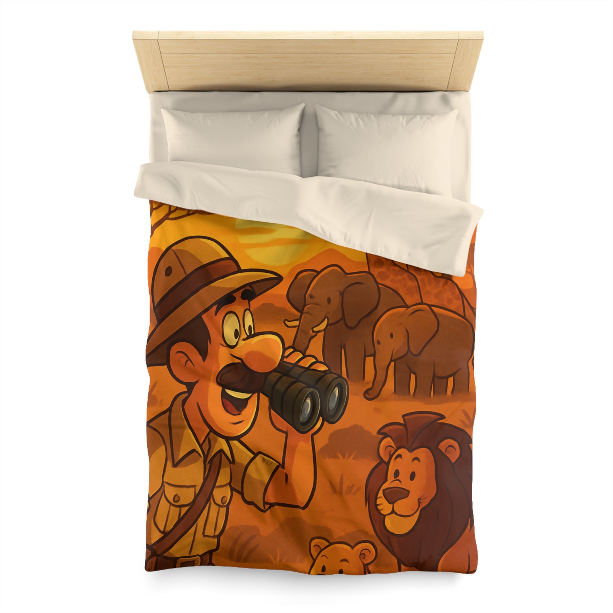 Housse de couette safari au coucher de soleil avec animaux d'Afrique pour enfants