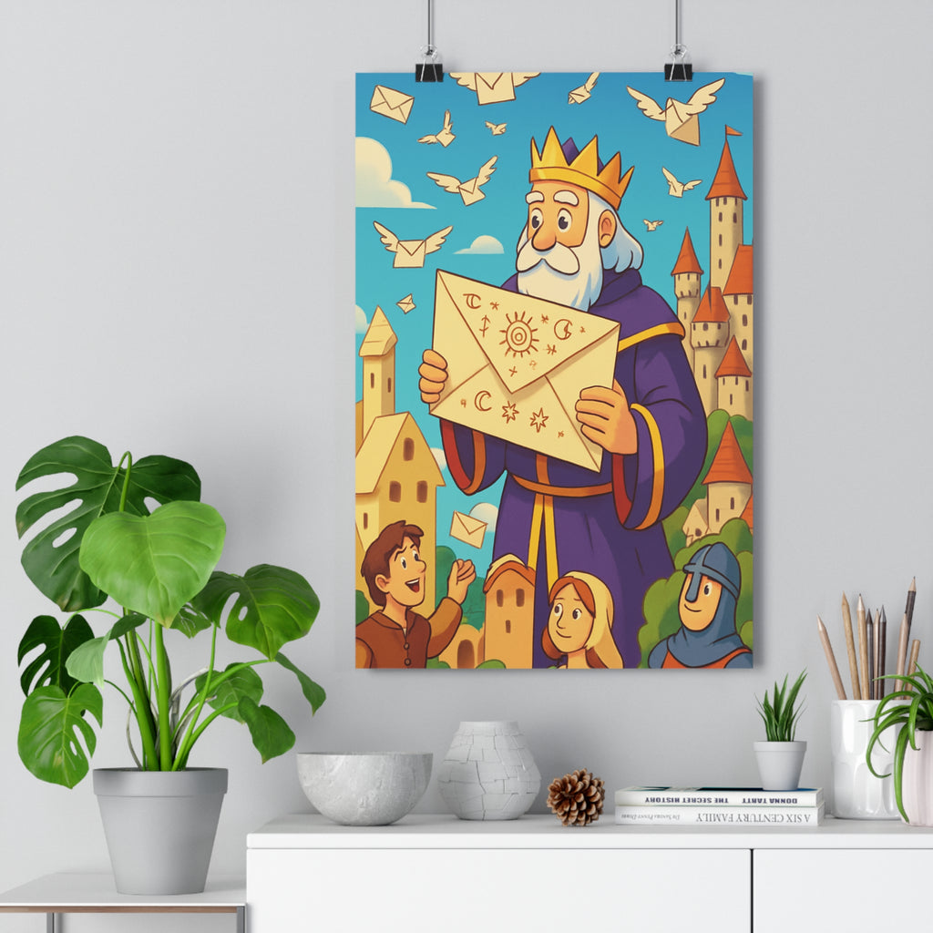 Poster décoratif enchanté bleu rouge doré argenté cartoon fantastique chambre enfant joyeux magique élégant