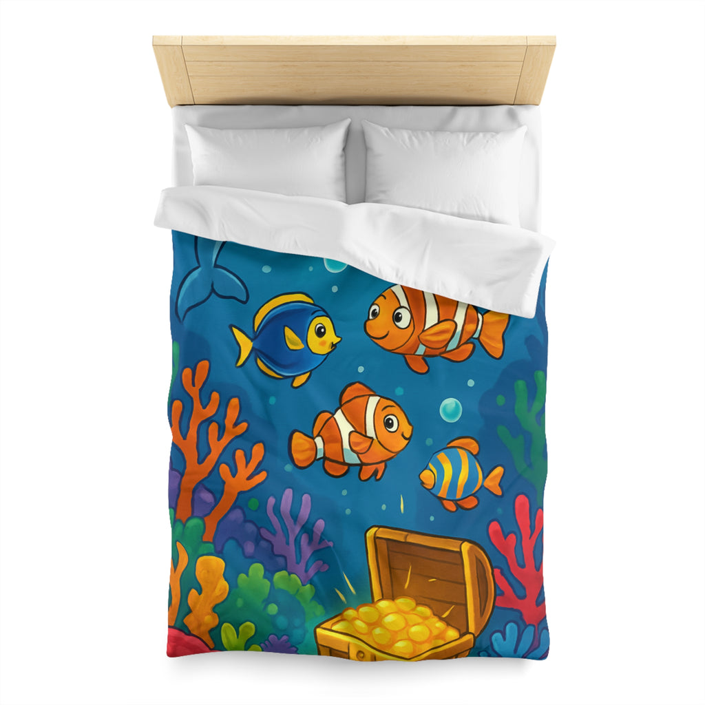 Housse de couette océan coloré avec animaux marins et coffre au trésor