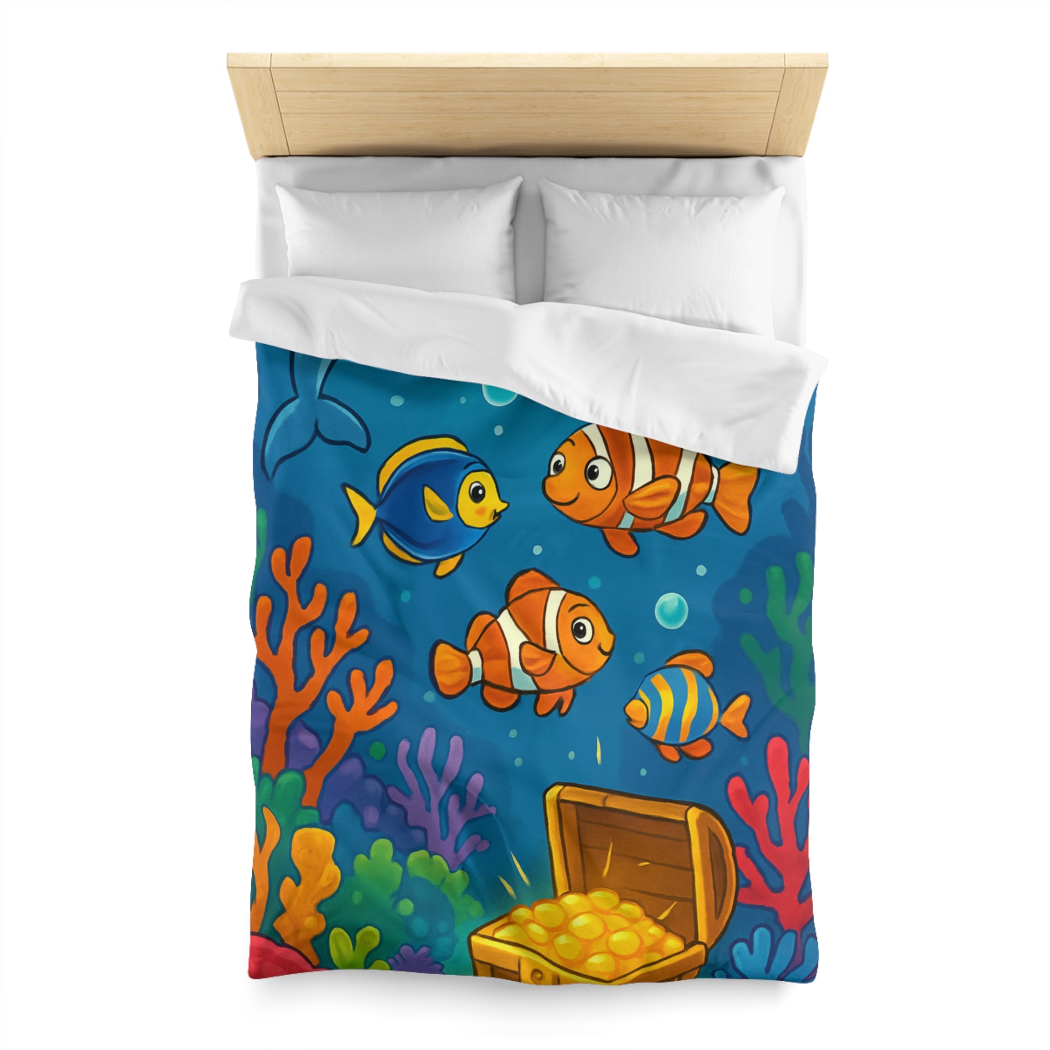 Housse de couette océan coloré avec animaux marins et coffre au trésor