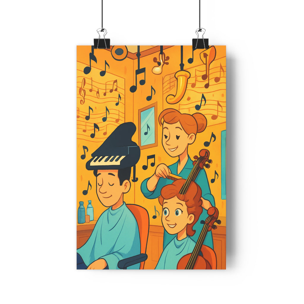 Poster décoratif cartoon jaune bleu salon enfant musical joyeux artistique harmonieux intérieur créatif unique