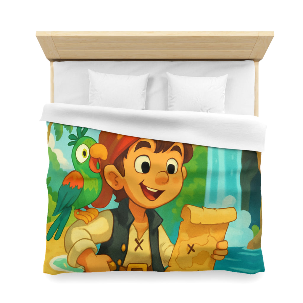 Housse de Couette Pirate Enfantine avec Perroquet, Carte au Trésor, Cascade et Plage