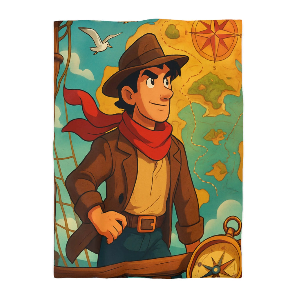 Aventure en Haute Mer avec Explorateur et Carte au Trésor, Housse de Couette Unique