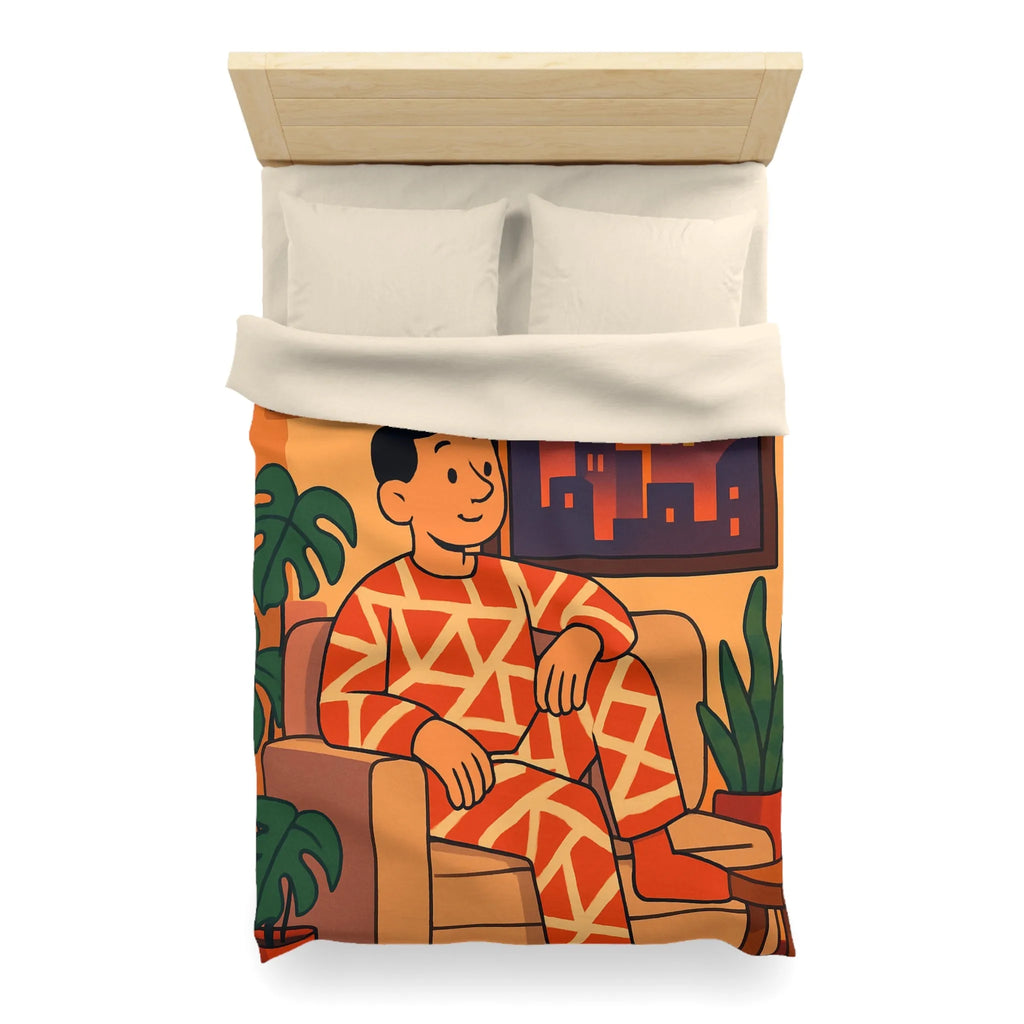 Housse de couette aux motifs géométriques avec scène de coucher de soleil en ville