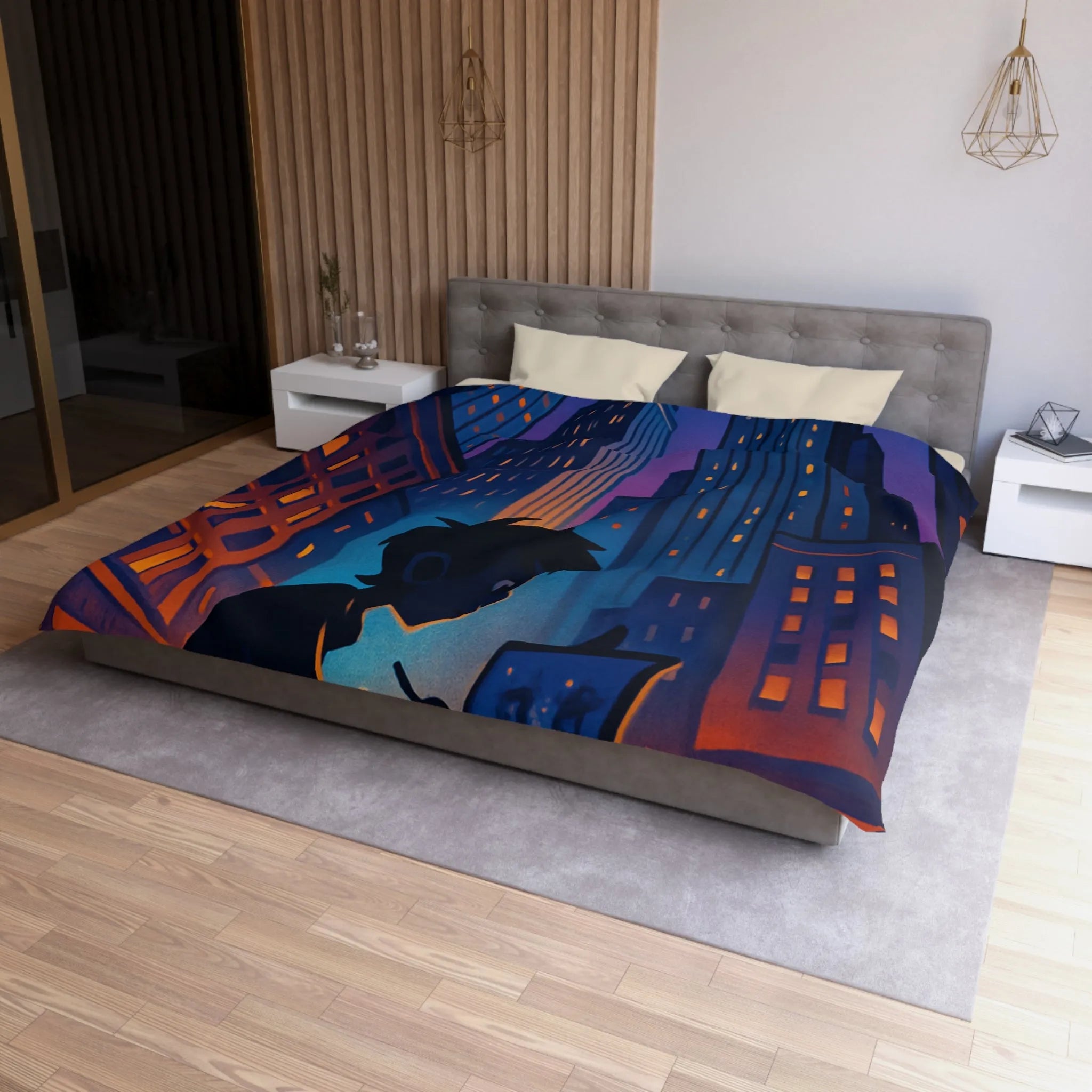 Housse de Couette Design Urbain Artiste Peintre Nuit Étoilée pour Chambre Moderne