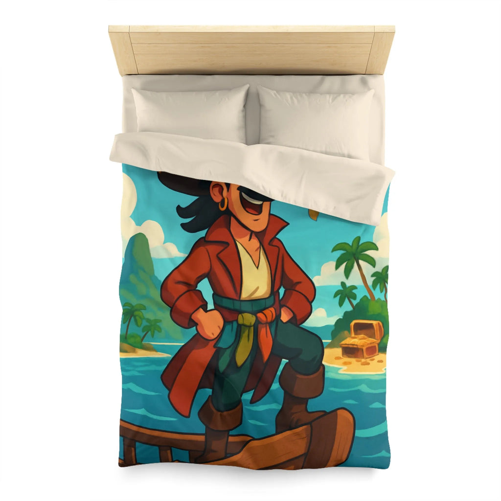 Housse de couette enfant pirate aventure tropicale avec carte au trésor joyeuse