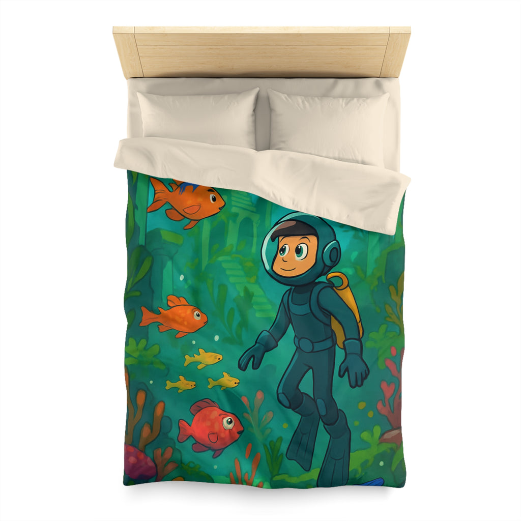 Plongée sous-marine enfantine avec poissons colorés et ruines anciennes, aventure océanique artistique