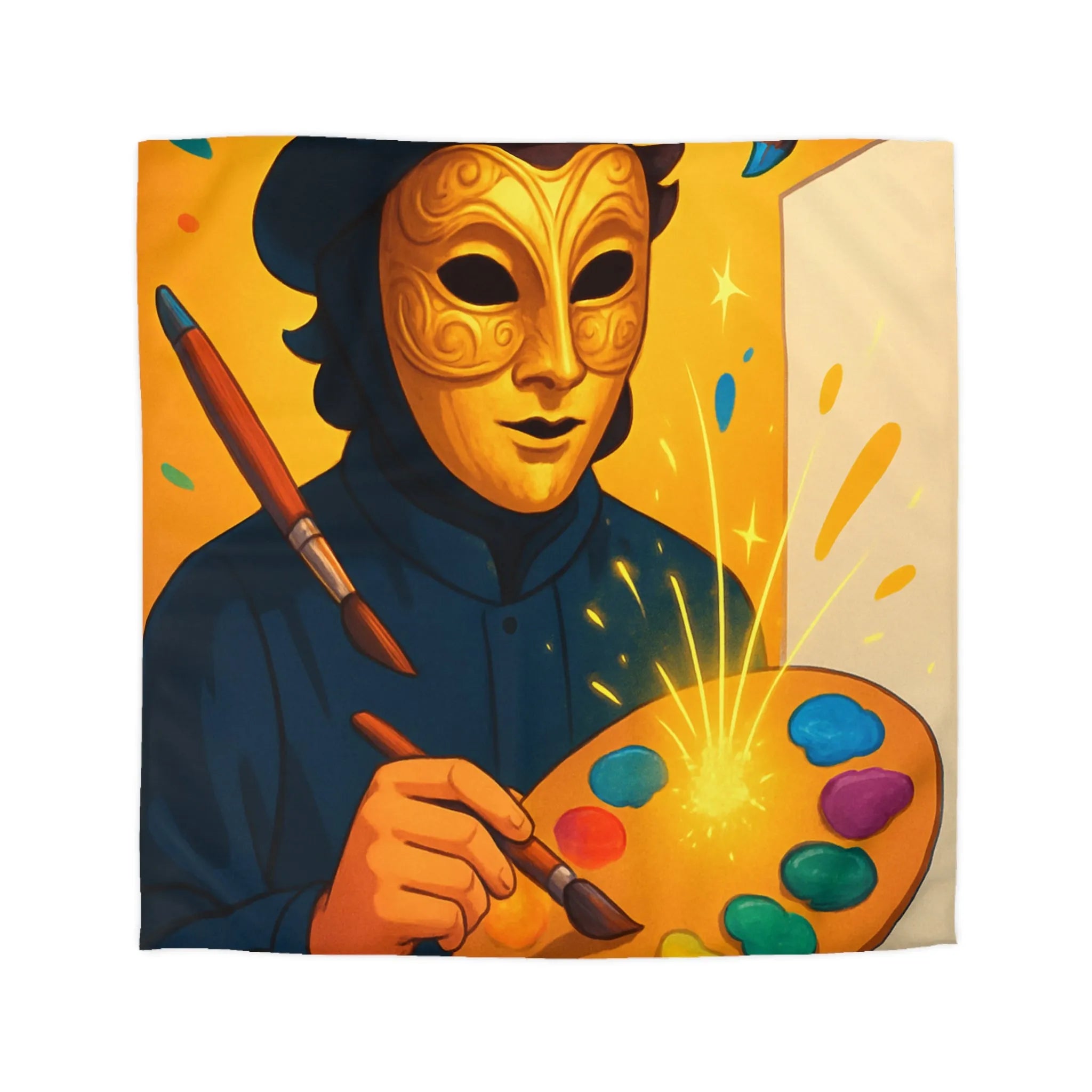 Housse de couette avec artiste masqué créatif et palette éclatante de couleurs vives