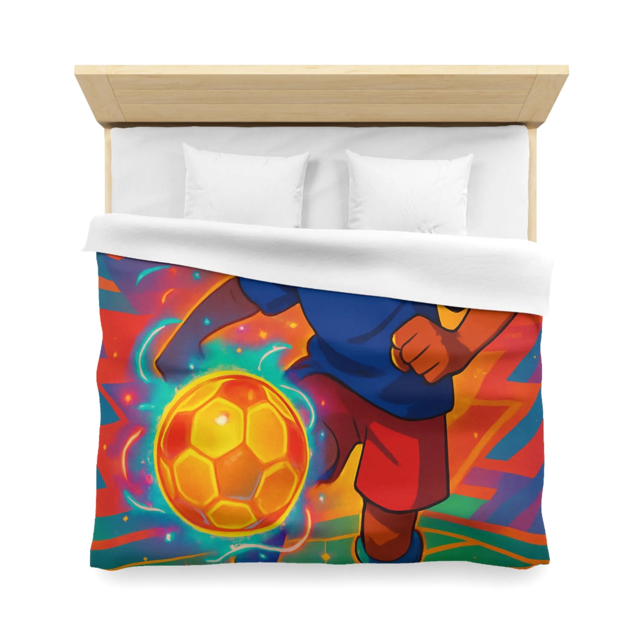 Housse de Couette Colorée Enfant Jouant au Football avec Effet Lumineux Éclatant