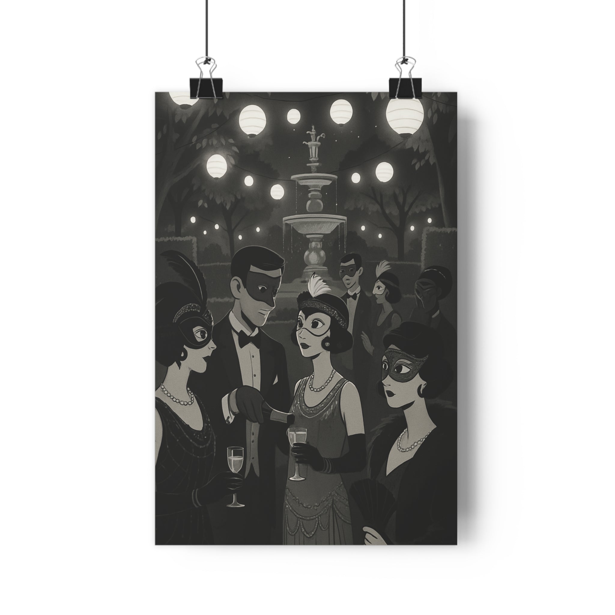 Poster décoratif vintage noir blanc mystique salon bureau dessin animé élégant ambiance mystérieuse qualité