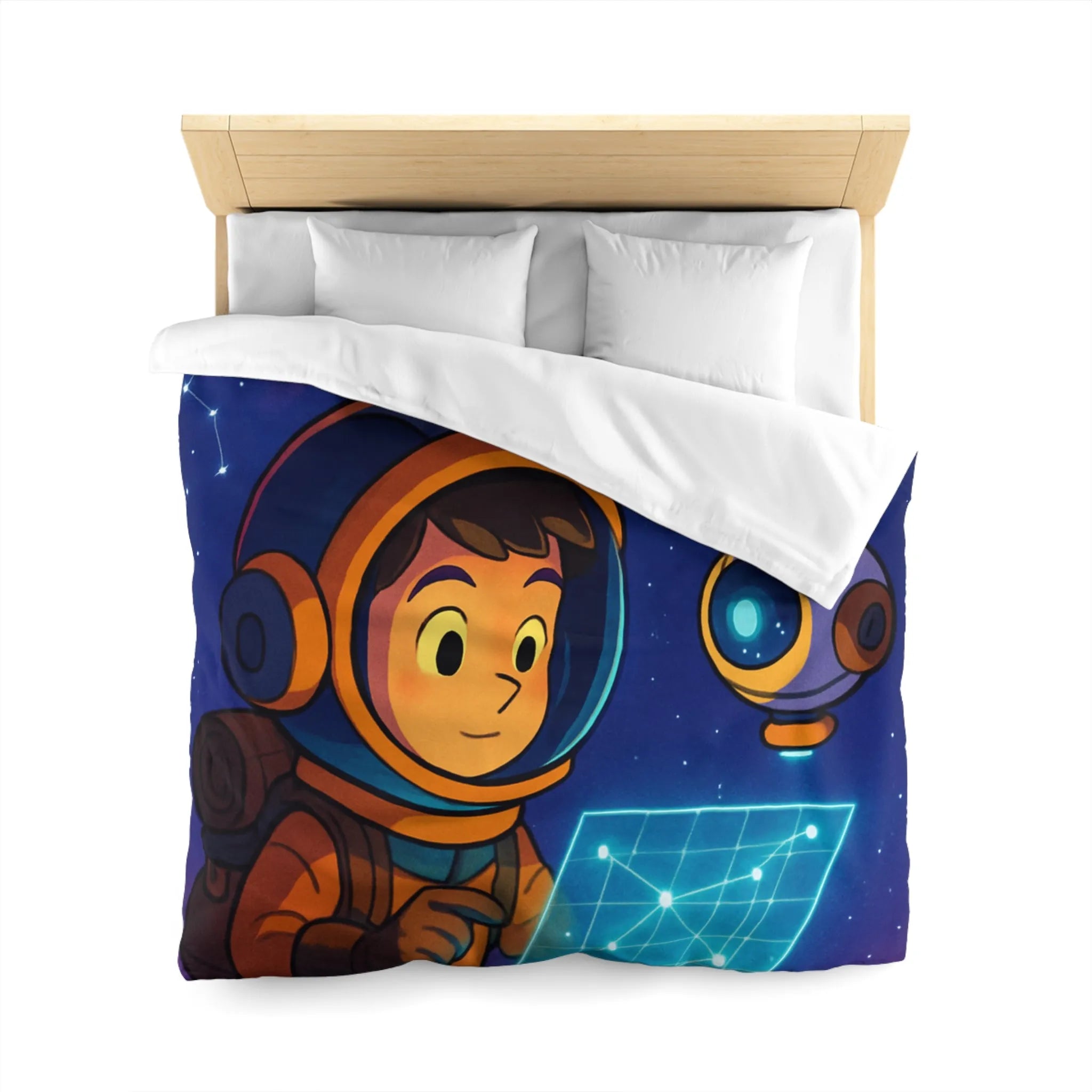 Housse de Couette Enfantine Astronaute et Robot Explorent le Ciel Étoilé Fantastique