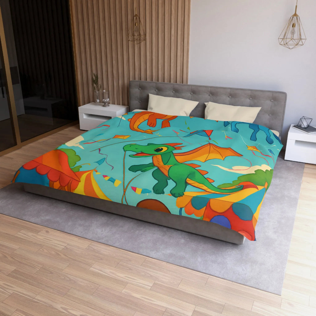 Envolée de cerfs-volants dragons et licorne sous un ciel bleu auberge festival