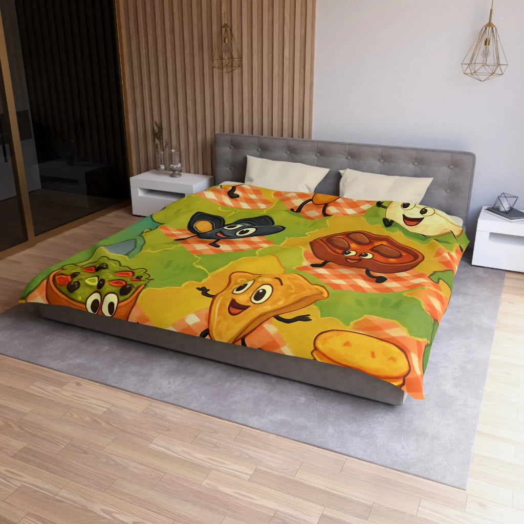 Housse de couette colorée avec motif ludique de spécialités culinaires françaises