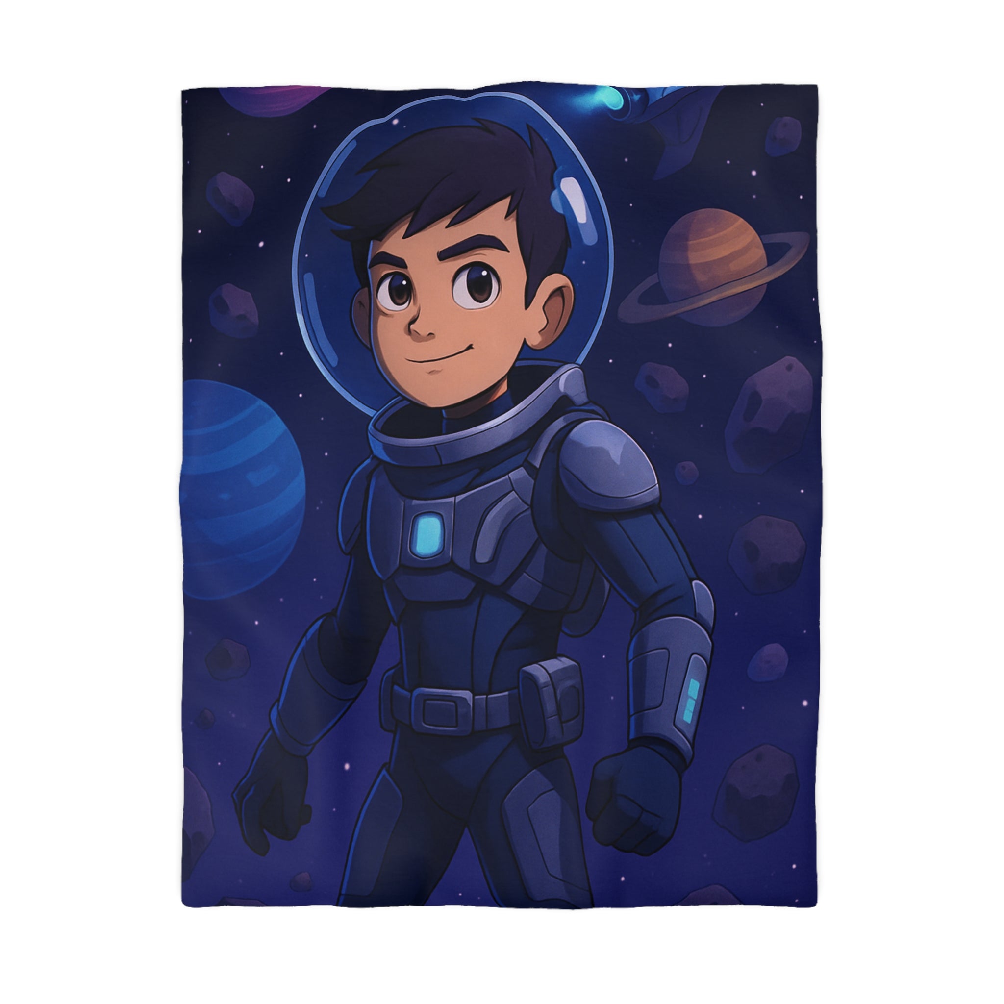 Housse de couette pour enfants : aventure spatiale avec jeune astronaute et planètes colorées
