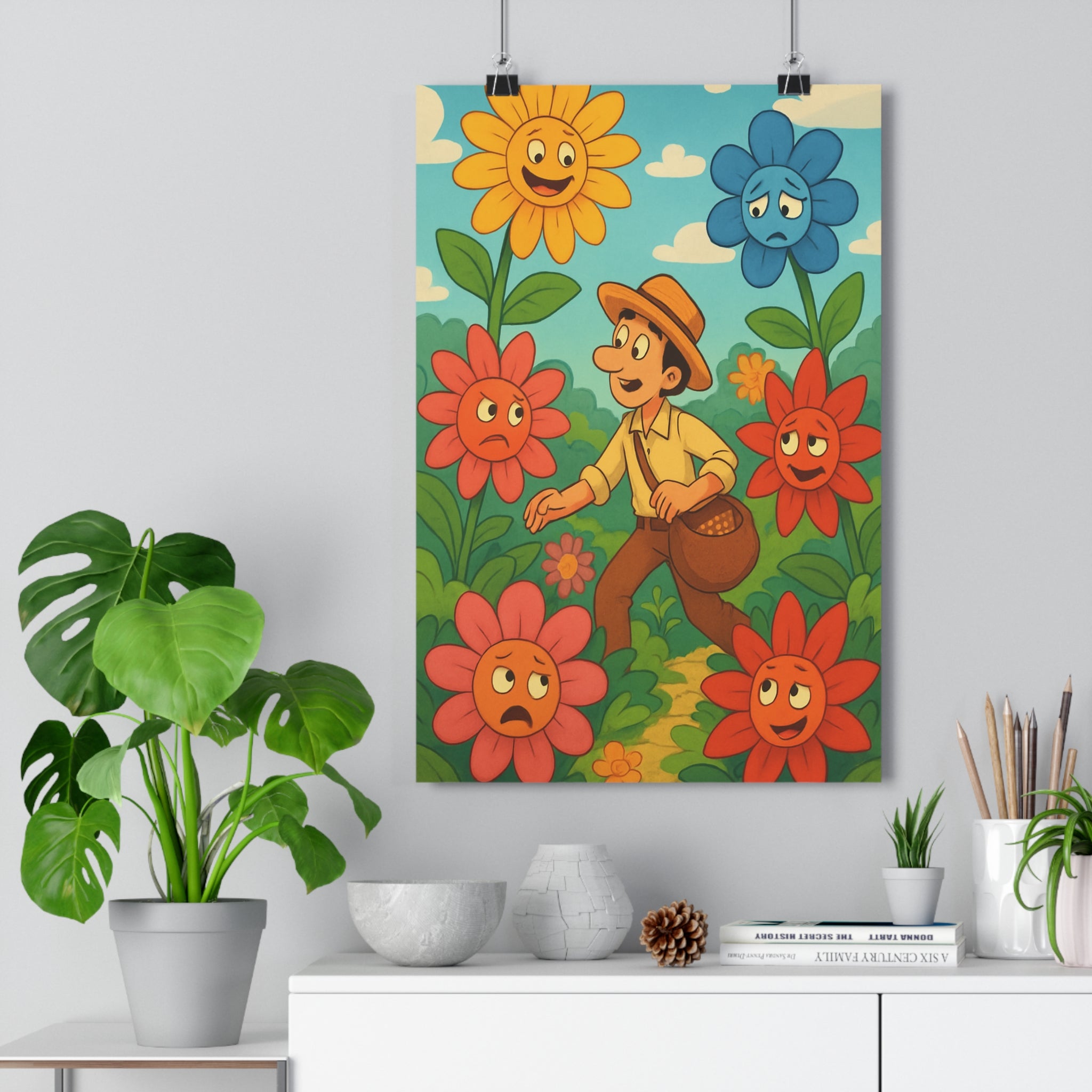 Poster décoratif aventure ludique floral coloré animé personnage joyeux salon chambre enfant tendance 30x46