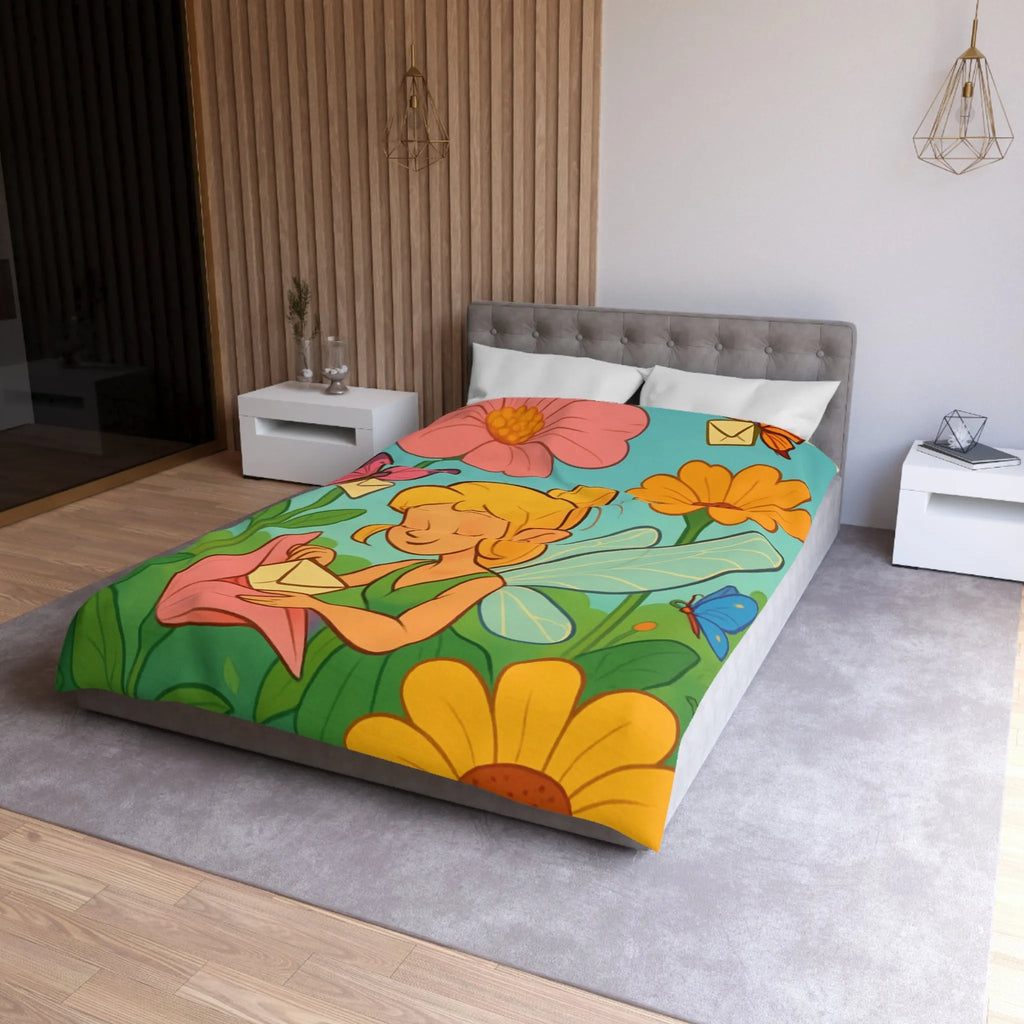 Fée des Jardins Éthérés avec Lettres Magiques et Fleurs Vibrantes pour Enchantement Nocturne