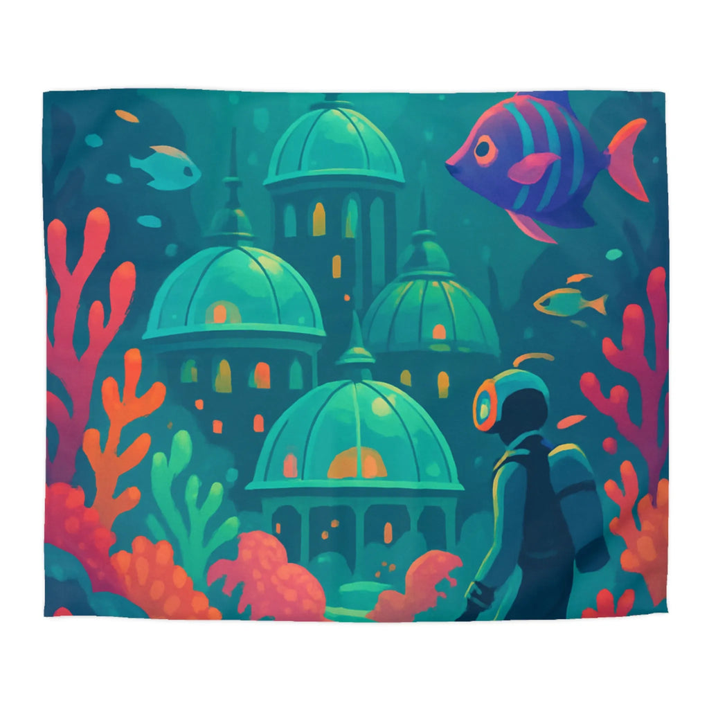 Housse de couette aux couleurs vibrantes inspirée d'une cité sous-marine avec poissons exotiques