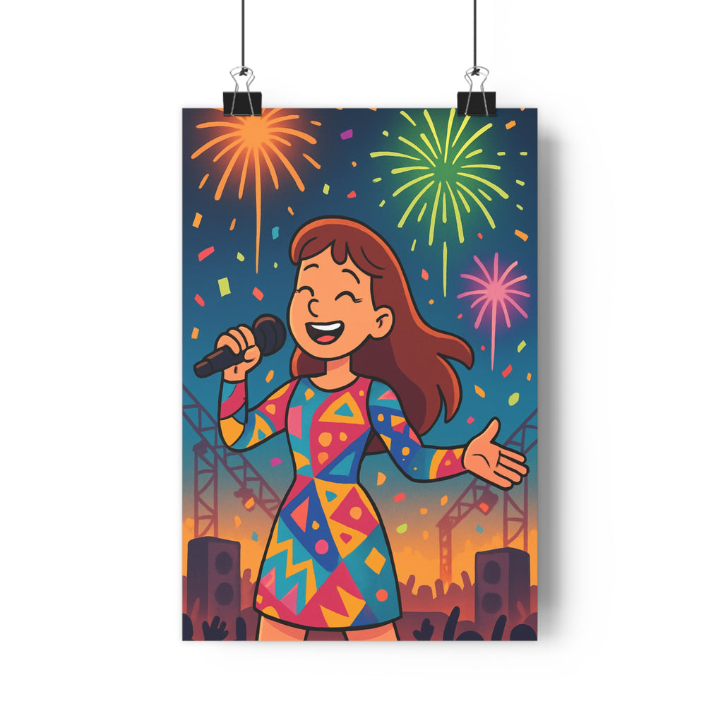 Poster décoratif chanteuse concert multicolore moderne joyeux chambre musique scène artistique vibrant tendance lumineux