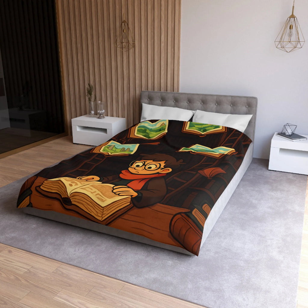 Housse de couette magique avec livres flottants et bibliothèques pour chambre enchantée