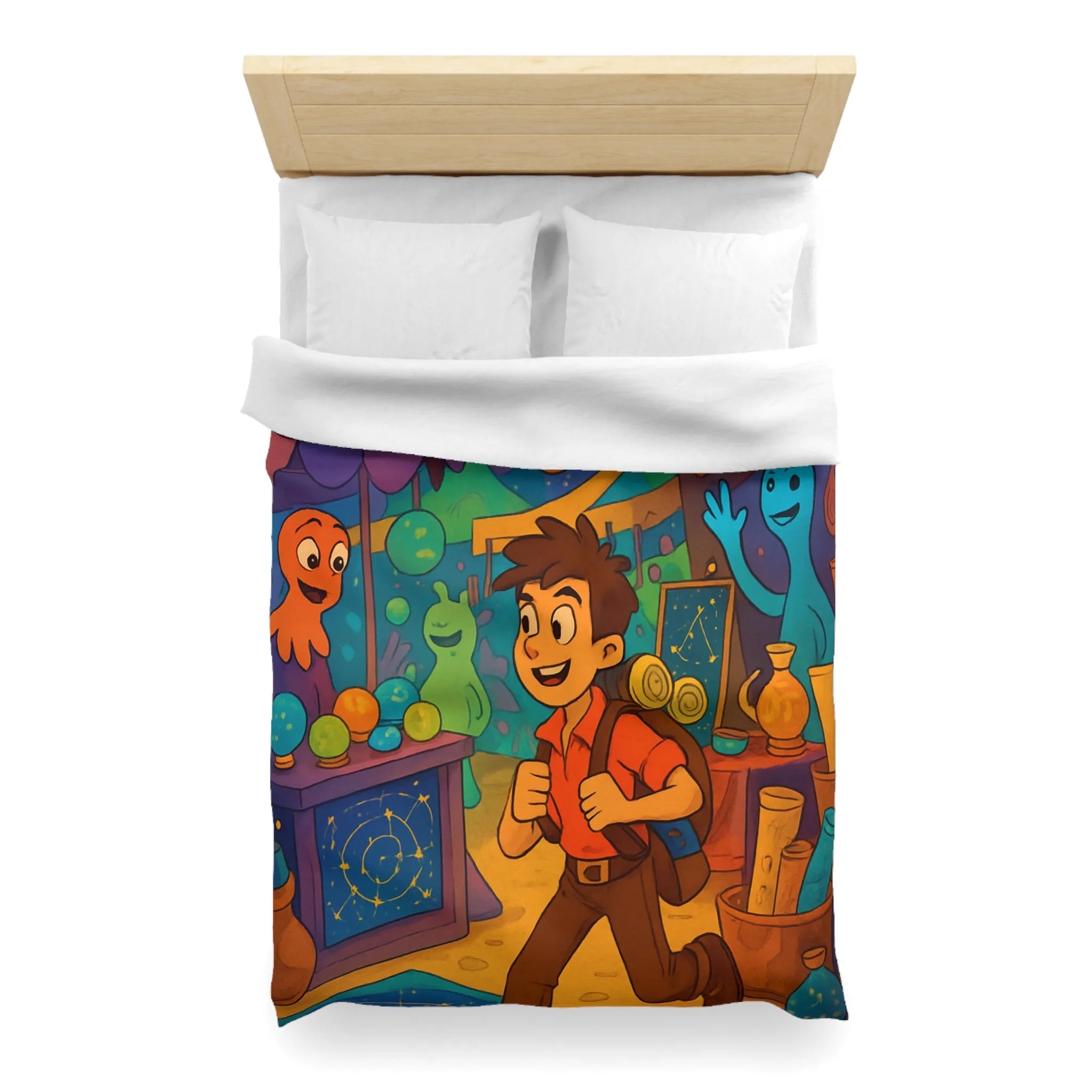 Housse de couette enfant monde fantastique avec planètes et créatures colorées