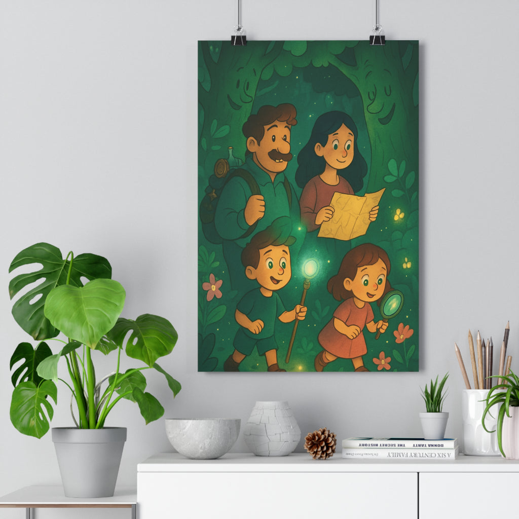 Poster décoratif aventure enfants forêt enchantée lumineux féerique chambre verte joyeux magique familial exploration