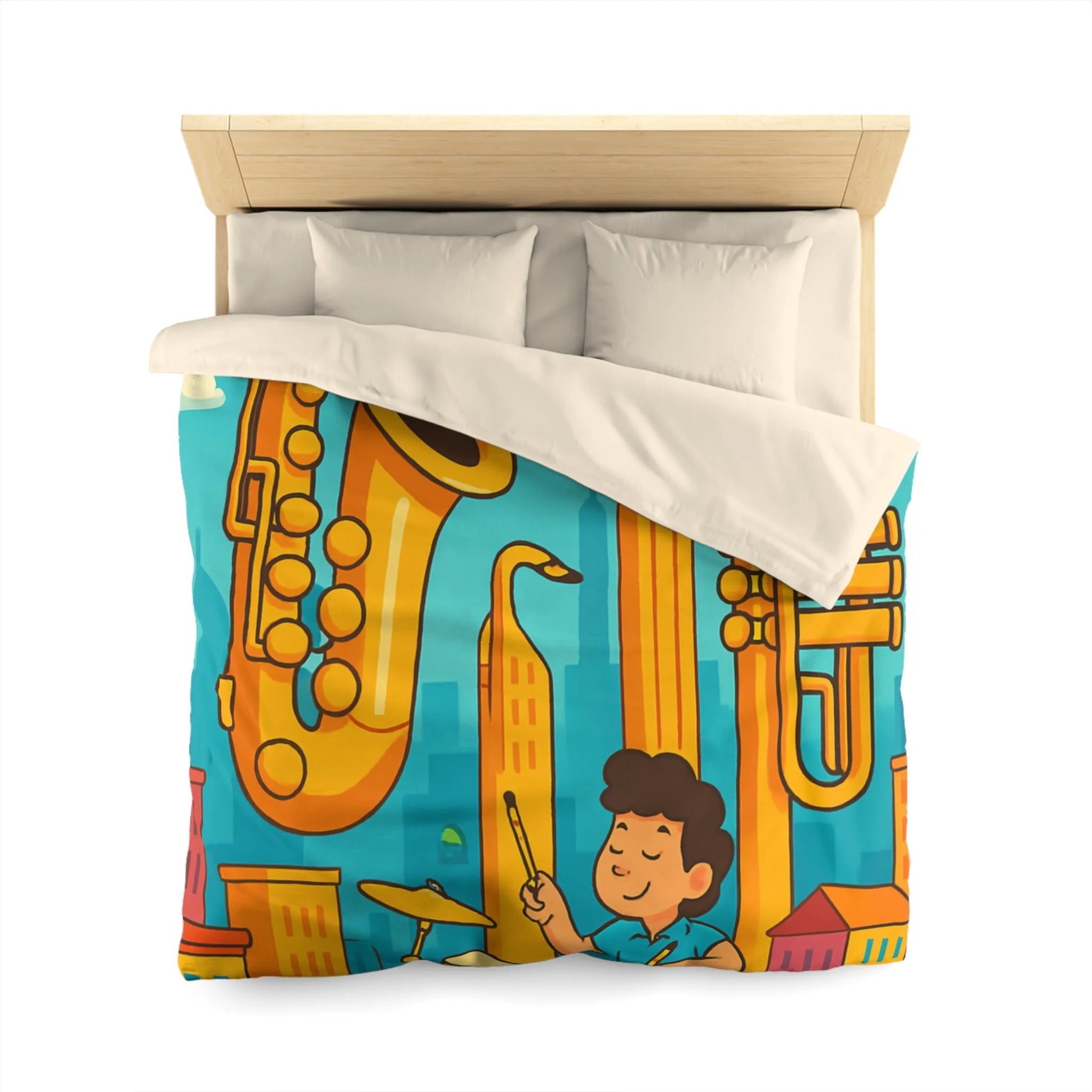 Housse de Couette Colorée avec Motif Musical pour Enfants Amoureux de Jazz en Ville