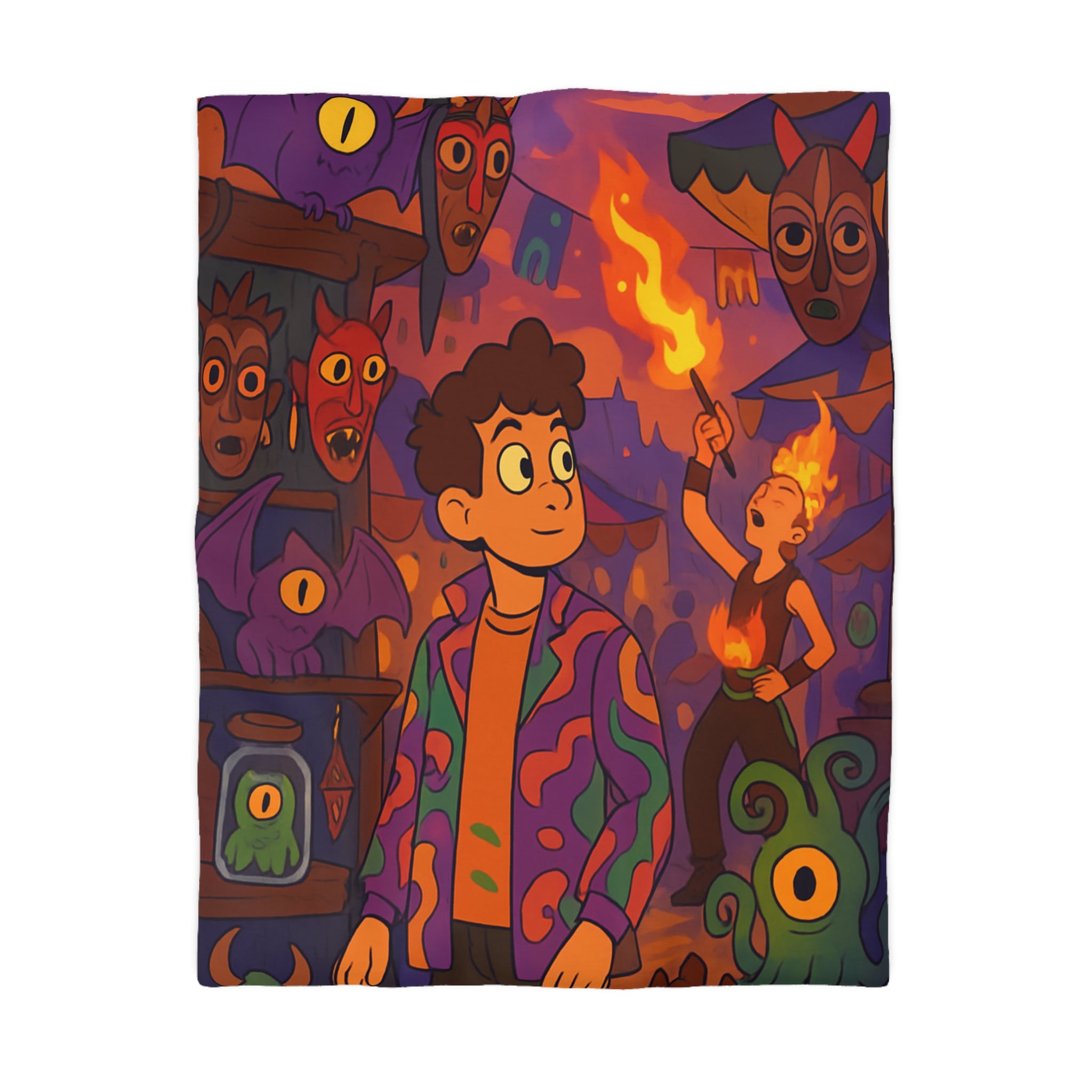 Housse de couette pour chambre enfants avec créatures mystiques et ambiance nocturne illustrée