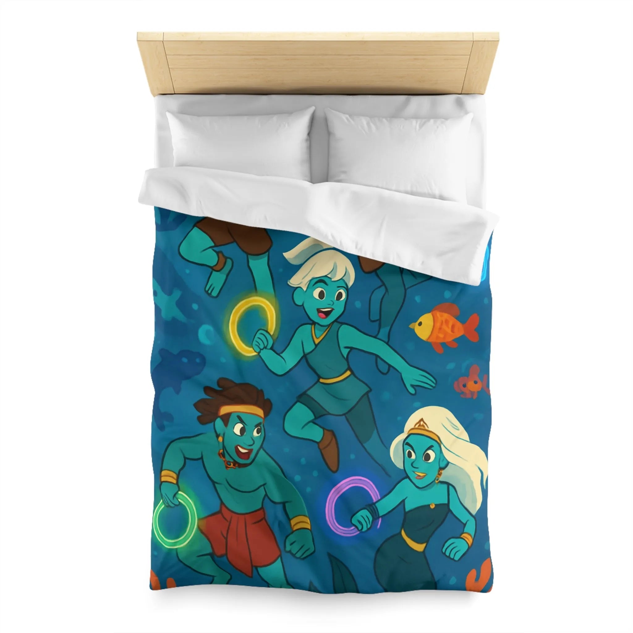 Ensemble de sirènes joyeuses aux cercles lumineux sous la mer, Housse de couette élégante