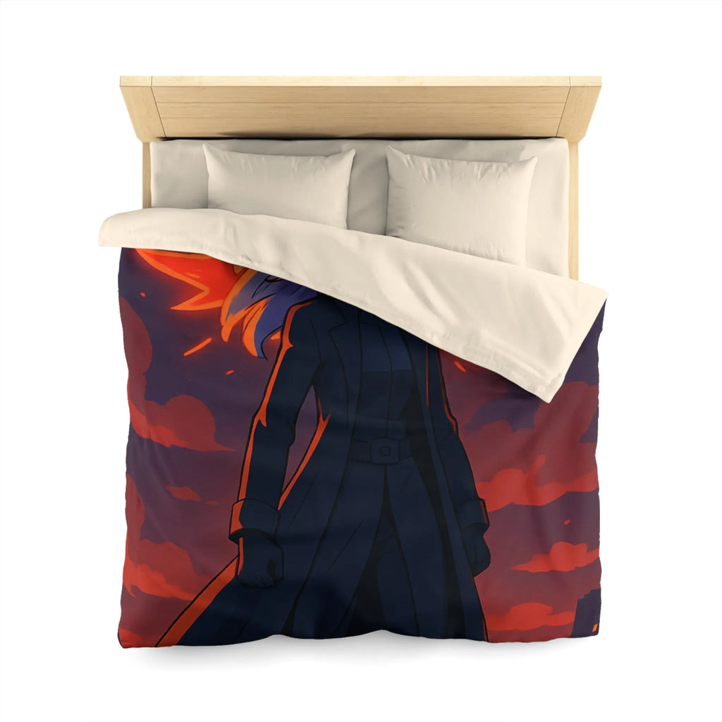 Housse de Couette Gothique avec Figure Angélique Ailée et Ville Enflammée Stylisée