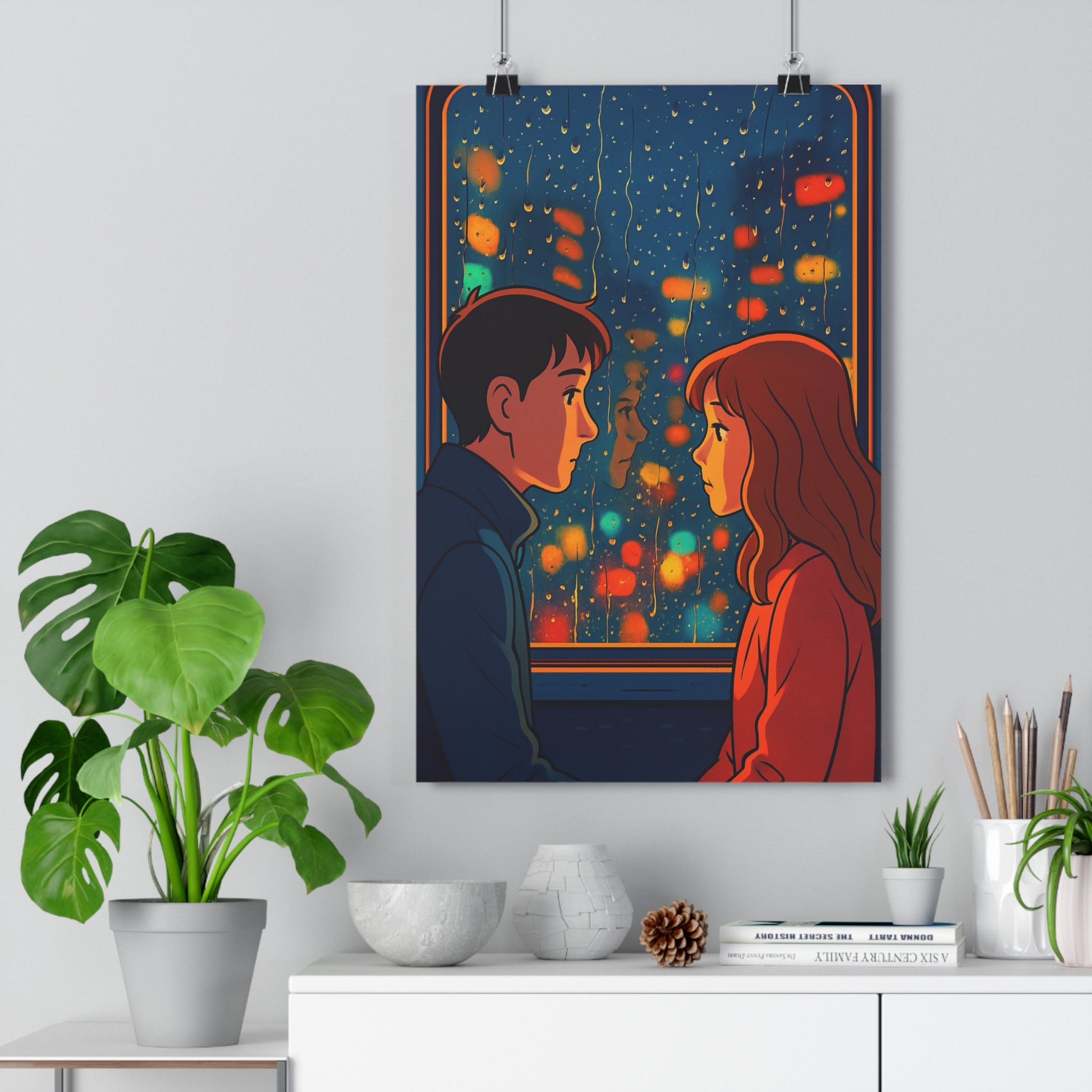 Poster décoratif bleu violet mystique artistique animé salon chambre intime atmosphère design élégant émotion