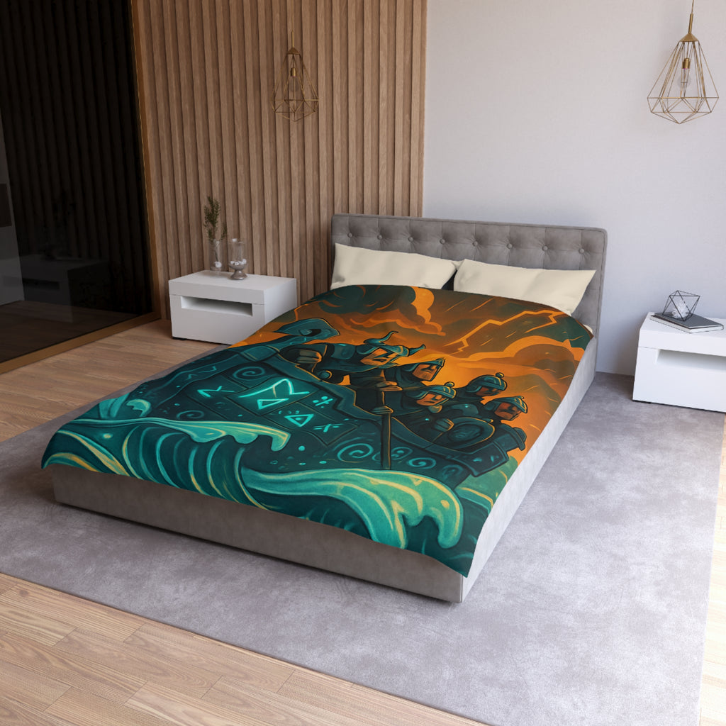Housse de Couette Motif Vikings en Bateau sous Orage Céleste Féroce et Saisissant