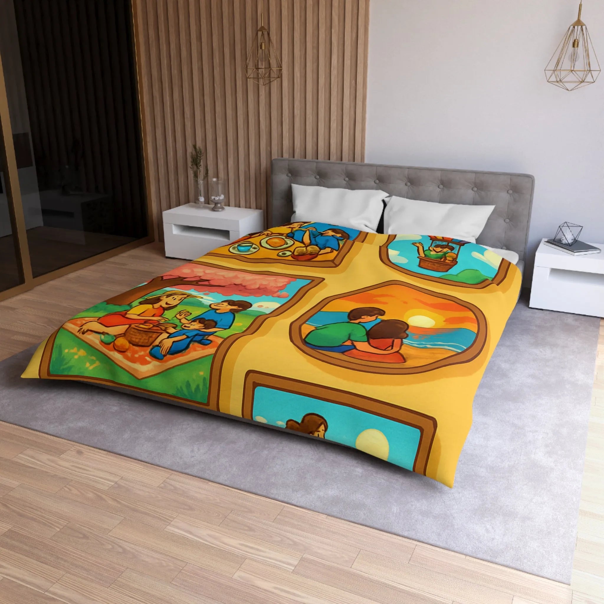 Housse de couette imprimée scènes chaleureuses de famille pour chambre à coucher confortable