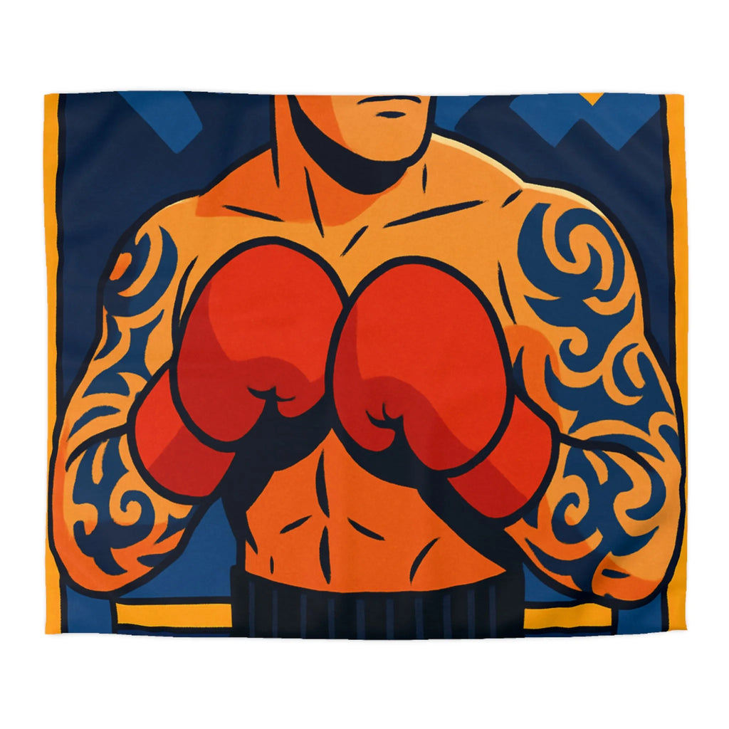 Housse de couette illustrée avec boxeur tatoué en style vectoriel coloré et dynamique