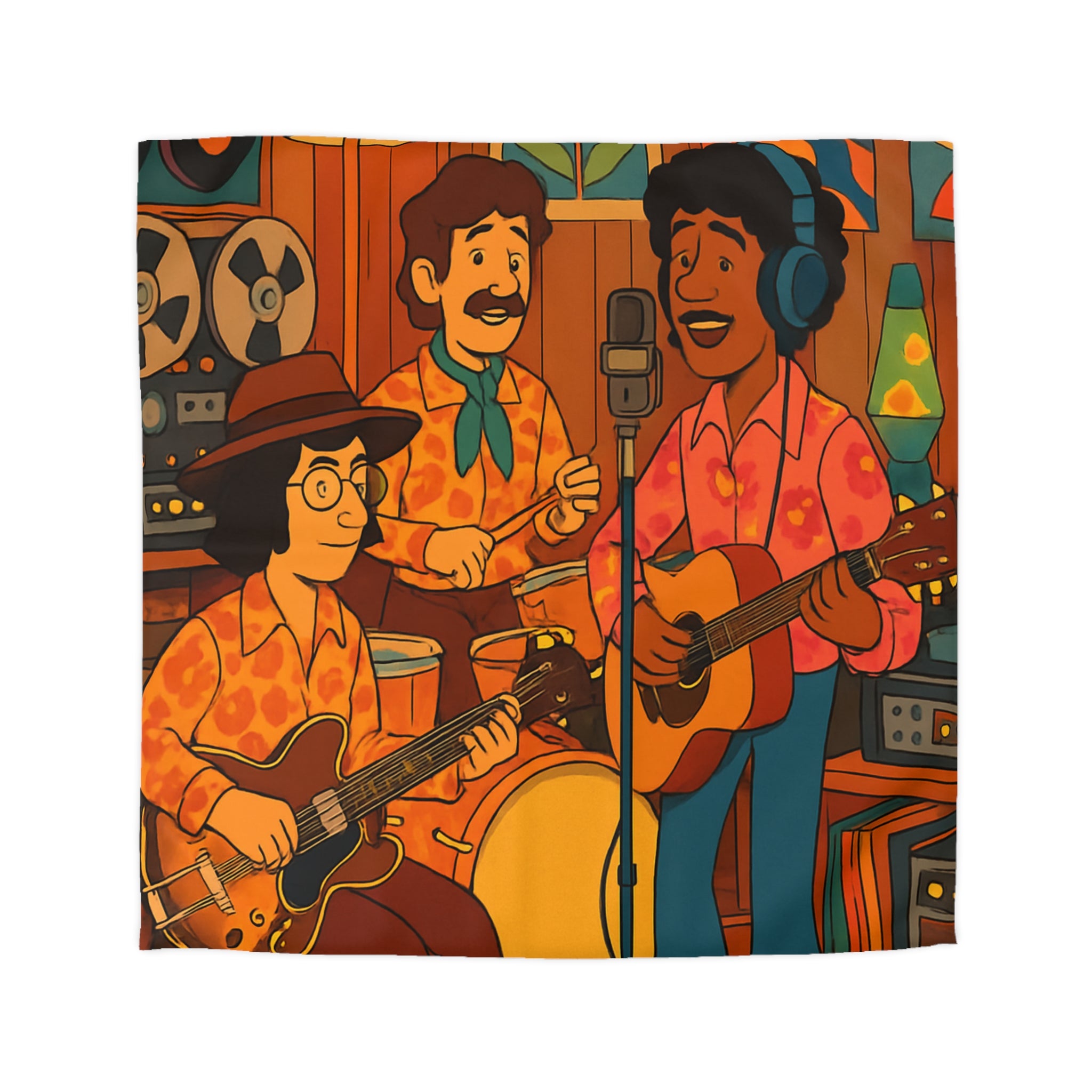 Housse de Couette Vintage avec Musiciens Rétro Jouant de la Guitare et Chanteur