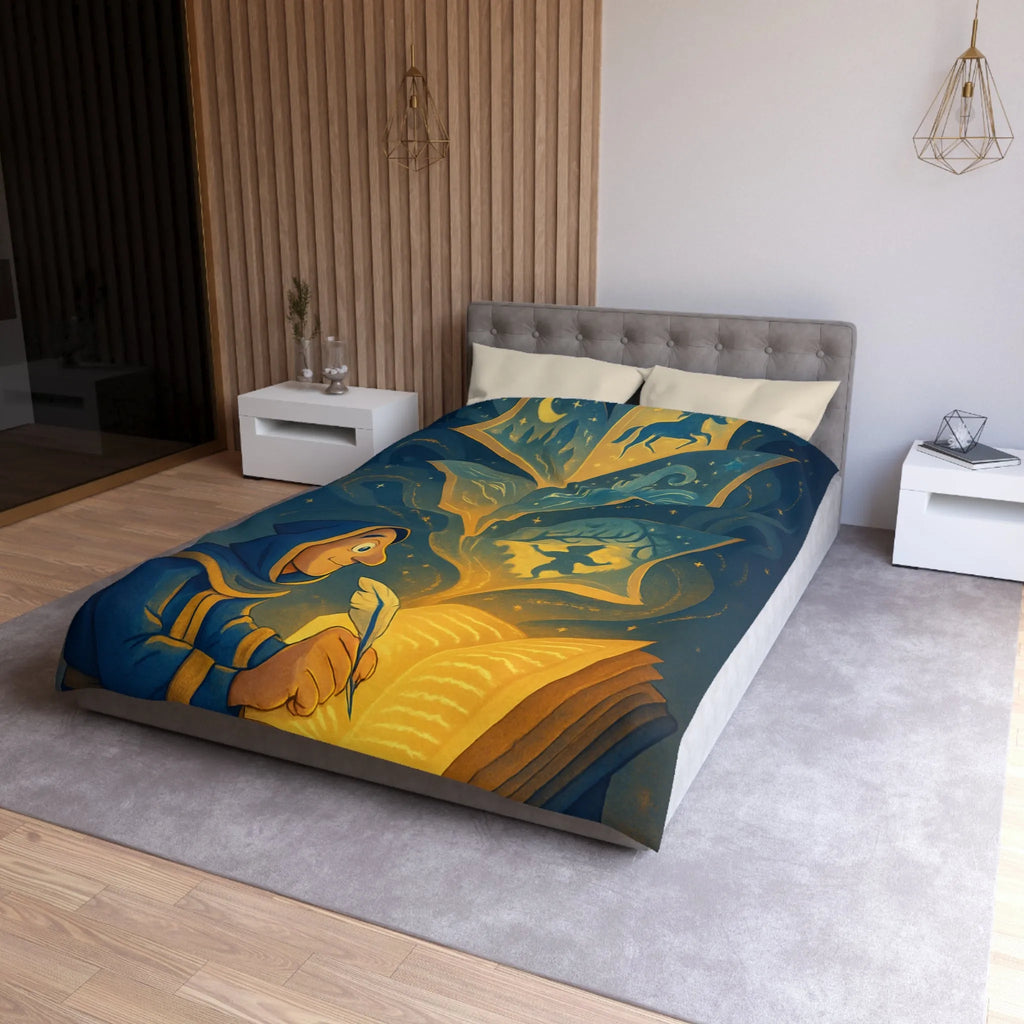 Housse de couette magique avec scène de conte illustrée et motifs féeriques scintillants