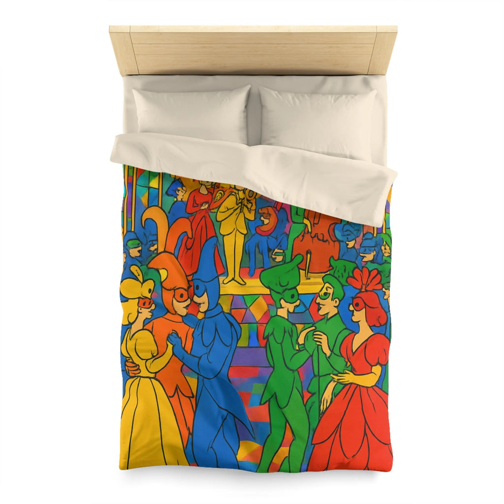 Housse de couette colorée avec scène de bal masqué inspirée du style vitrail