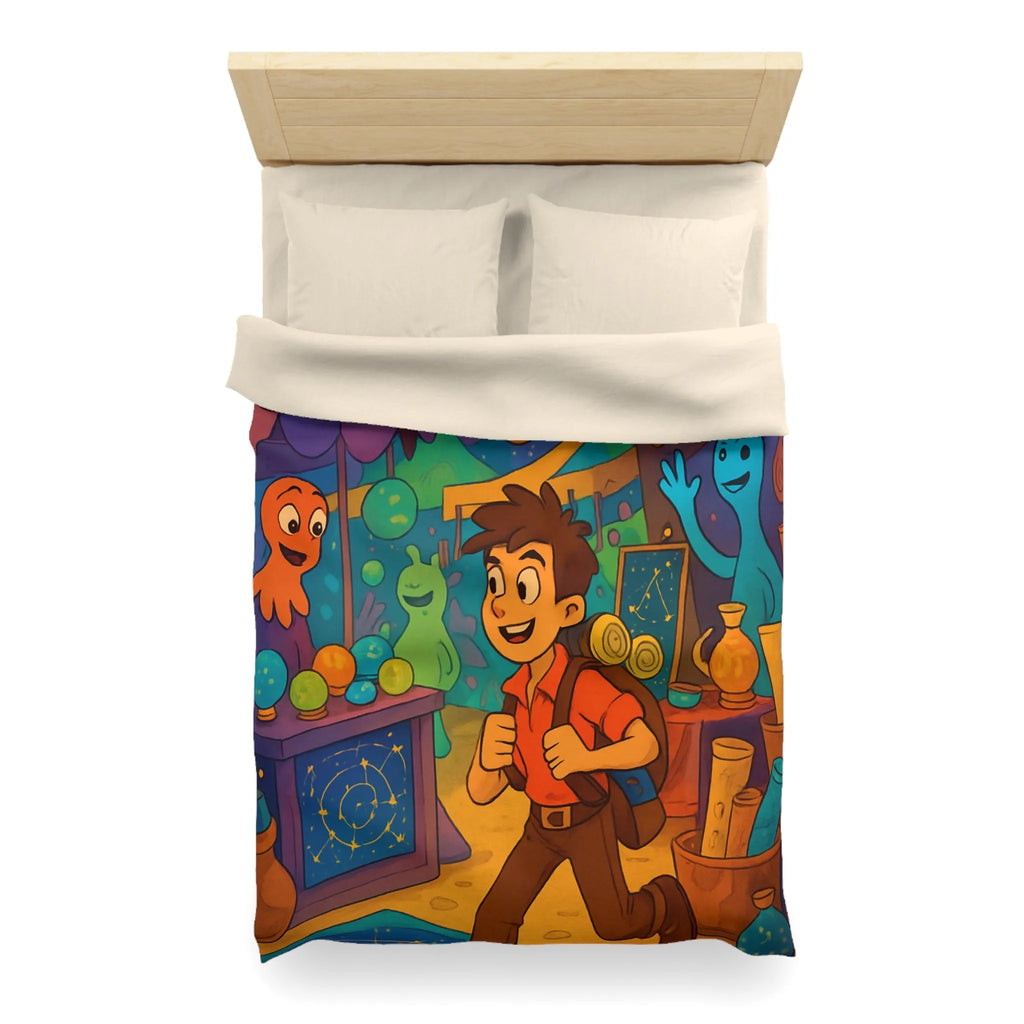 Housse de couette enfant monde fantastique avec planètes et créatures colorées