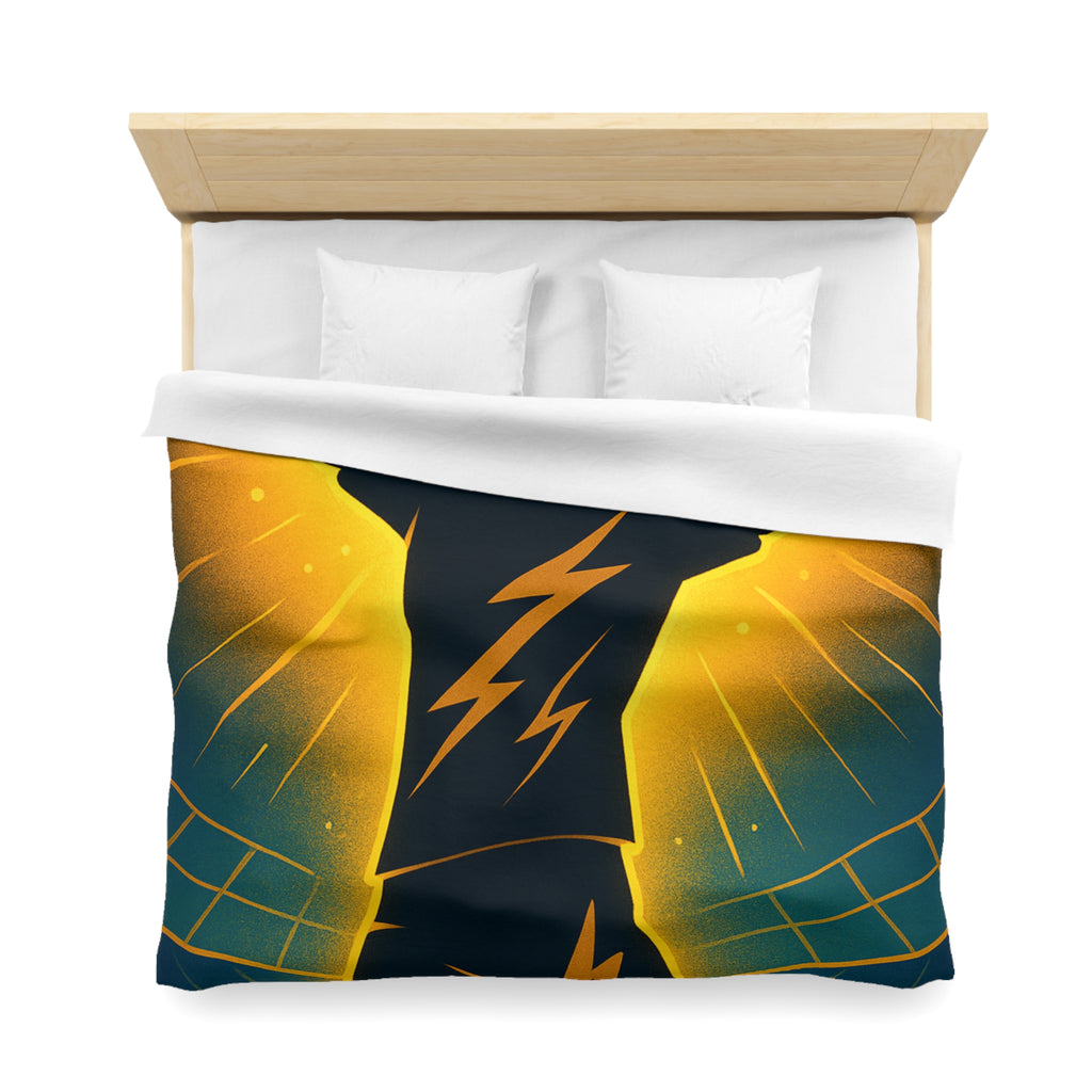 Housse de couette silhouette sportive avec éclair vibrant et fond lumineux unique