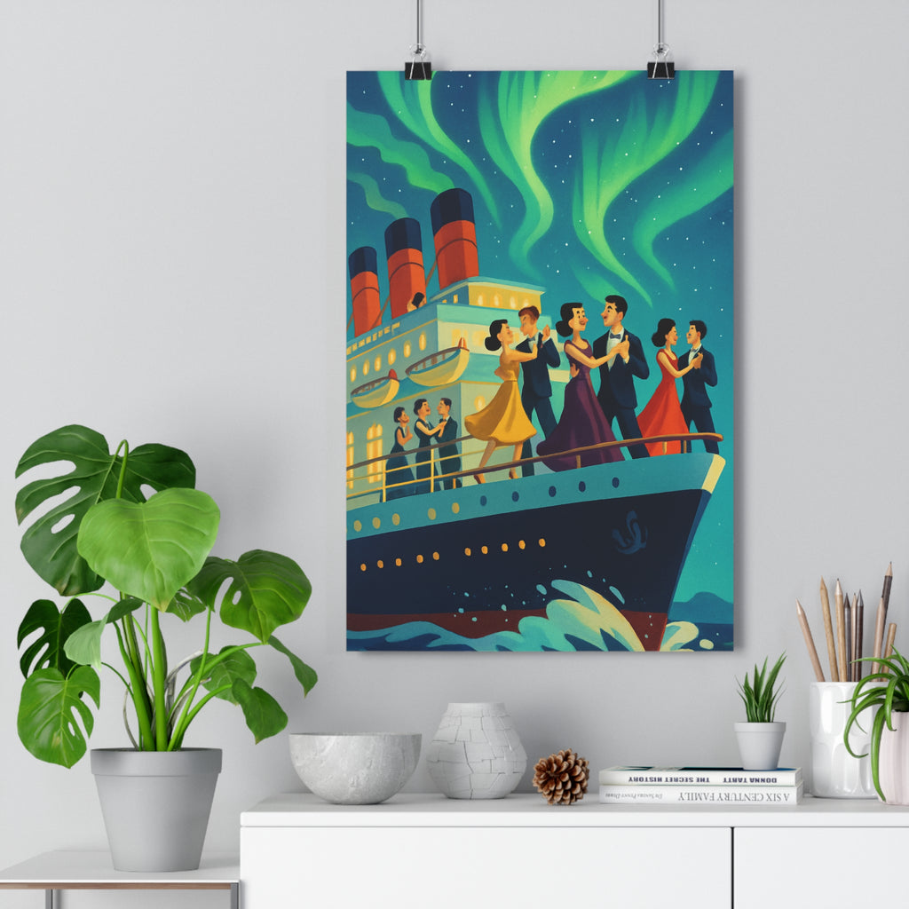 Poster décoratif cartoon élégant lumineux rouge vert salon chambre design charme danseurs navire 30x46