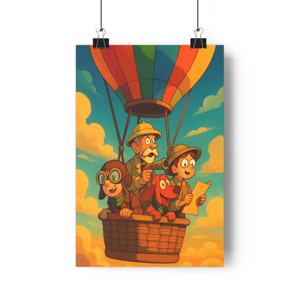 Poster décoratif aventure dessin animé bleu orange jaune chambre enfant joyeux créatif unique style